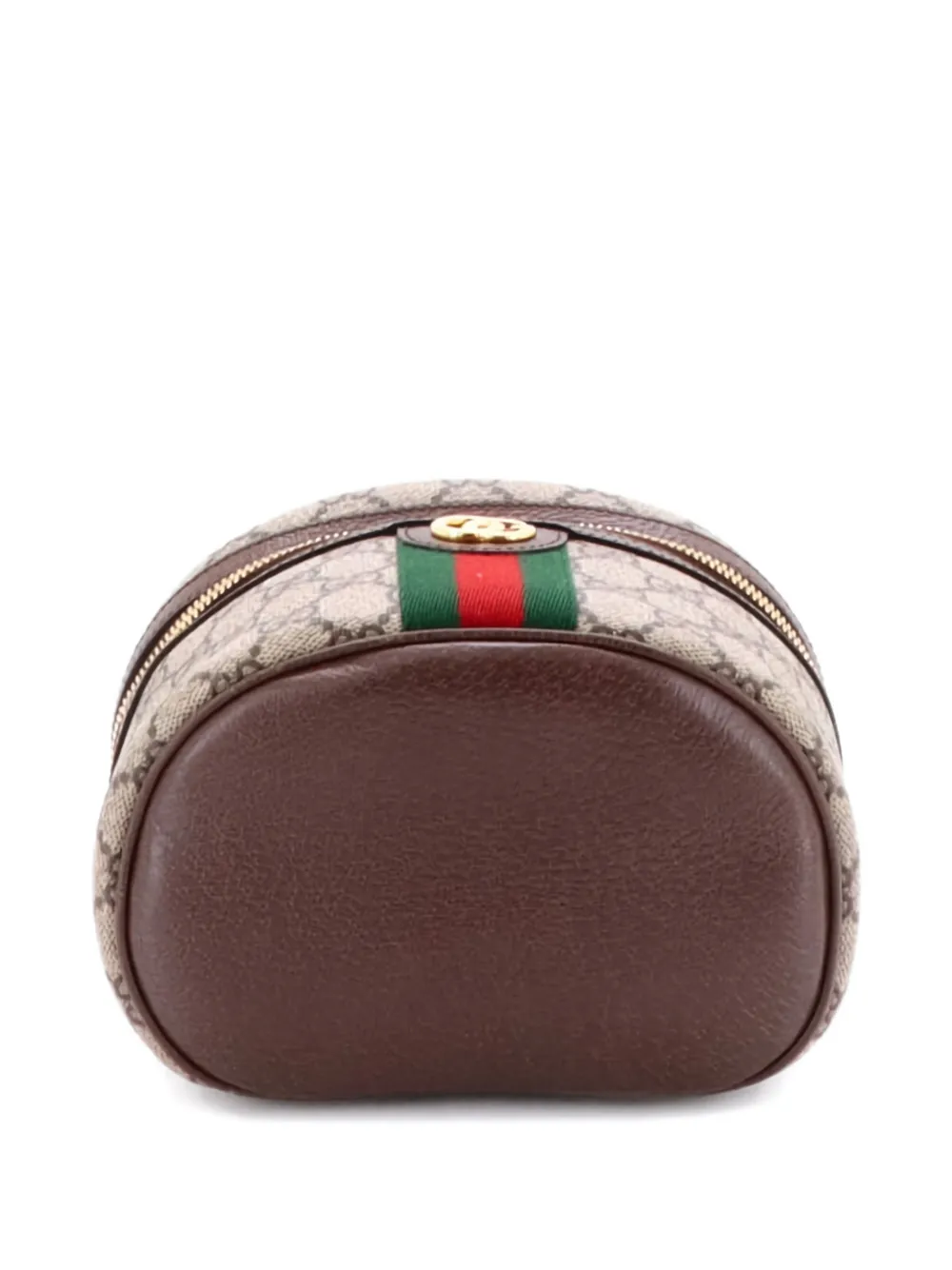 Pre-owned Gucci Ophidia Top Handle Cosmetic Case Gg Coated Canvas Mini Pouch In Brown