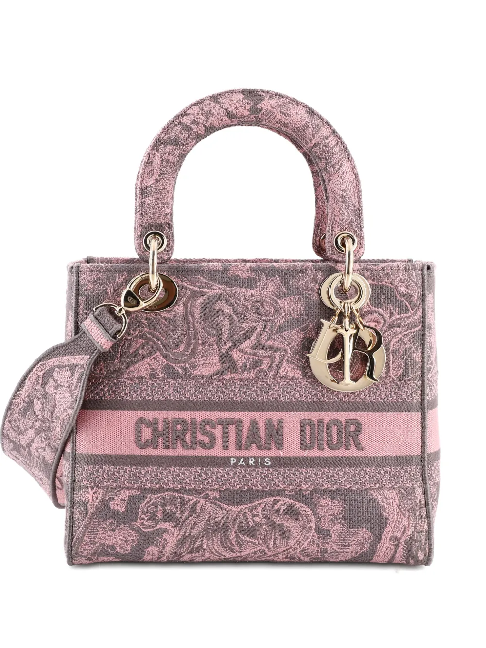 Christian Dior Pre-Owned Toile de Jouy Lady D-Lite Bag Embroidered Canvas tote bag - Grigio
