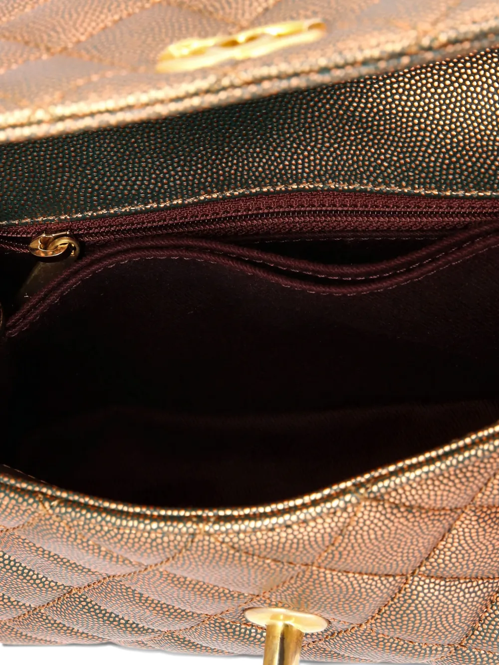 Pre-owned Chanel Coco Top Handle Bag Quilted Iridescent Caviar Mini Satchel In Gold