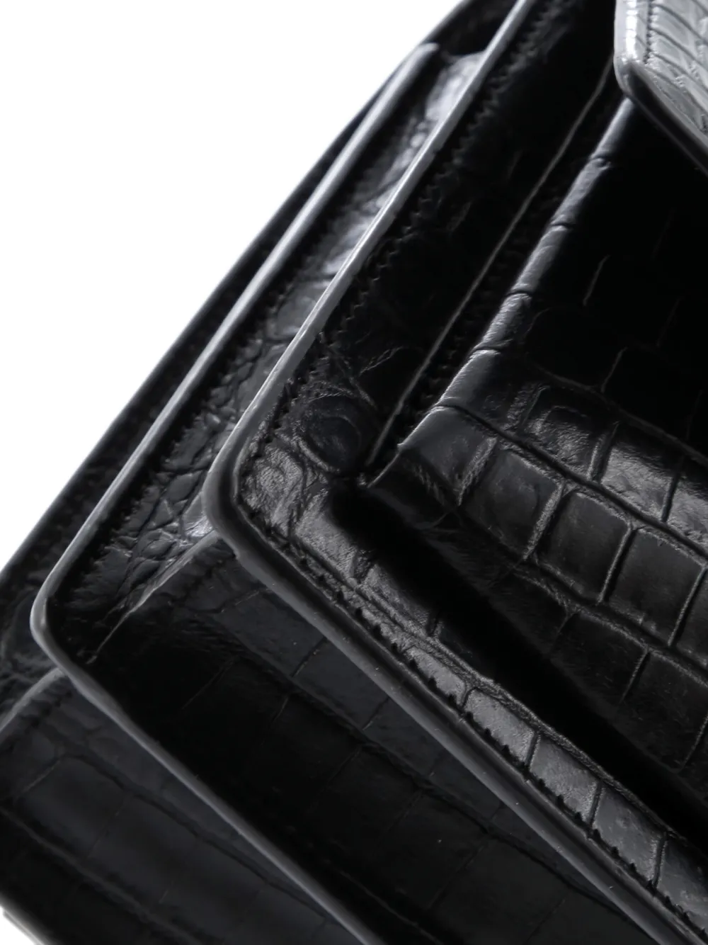 Pre-owned Saint Laurent Sunset Crocodile Embossed Leather Medium Crossbody Bag In Black