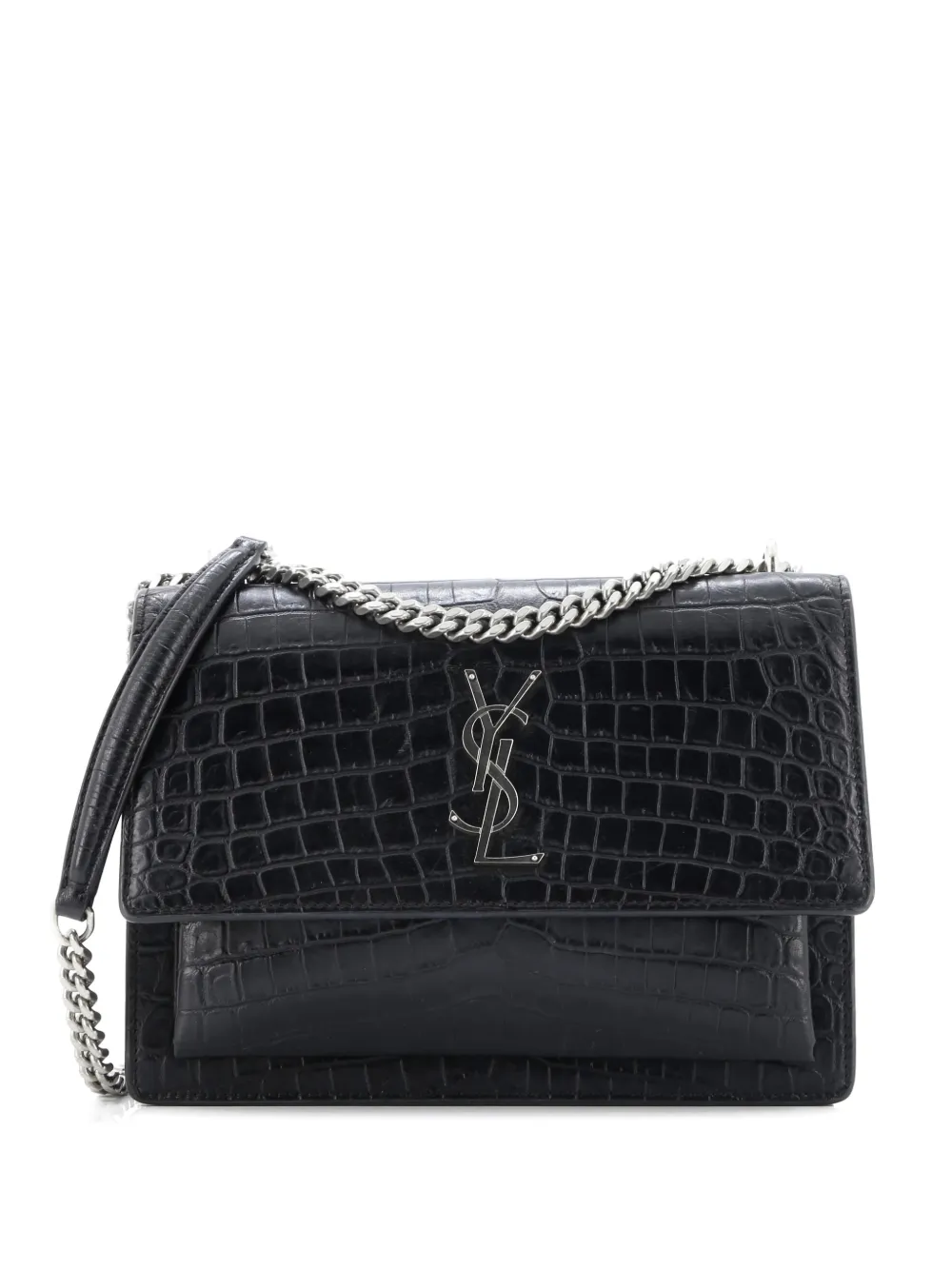 Saint Laurent Pre-Owned Sunset Crocodile Embossed Leather Medium crossbody bag - Black