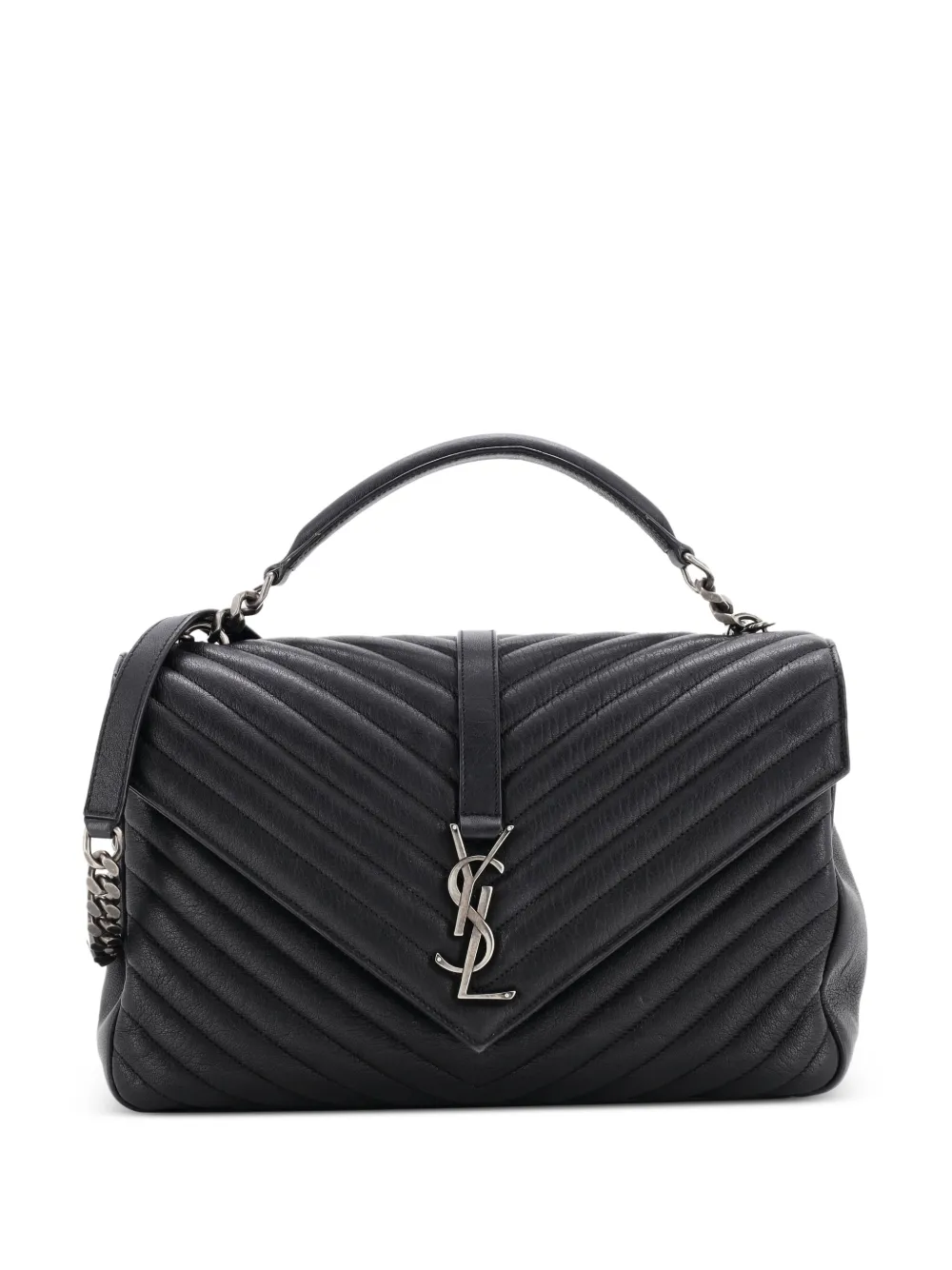 Saint Laurent Pre-Owned Classic Monogram College Bag Matelasse Chevron Leather Large shoulder bag - Nero