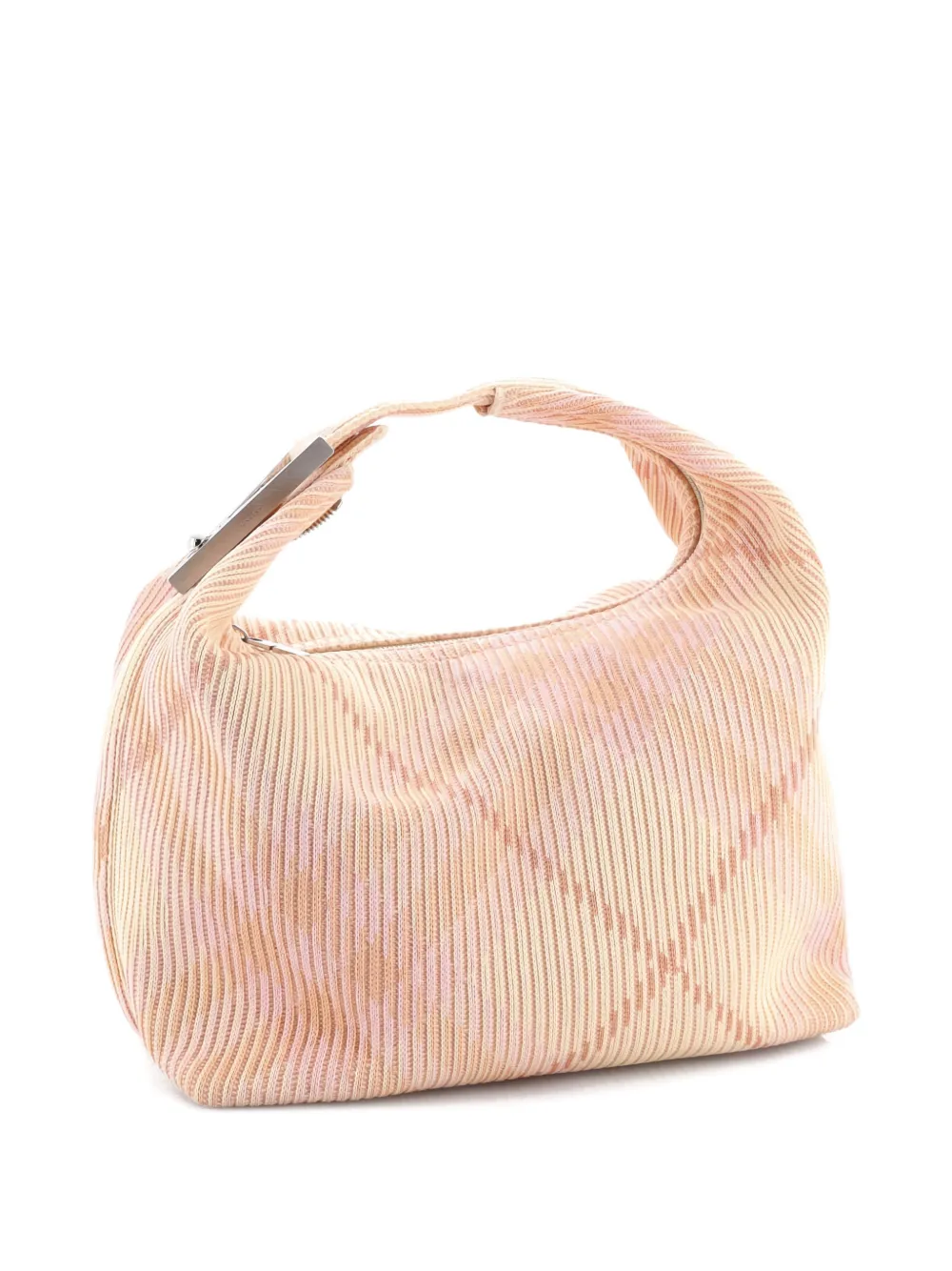 Pre-owned Burberry Peg Handle Bag Knit Check Fabric Medium Hobo Bag In Orange