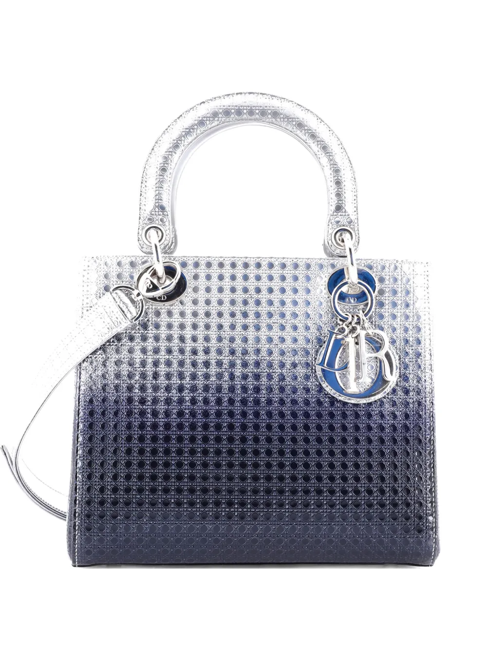 Christian Dior Pre-Owned Lady Dior Bag Micro Cannage Ombre Metallic Calfskin Medium satchel - Blu