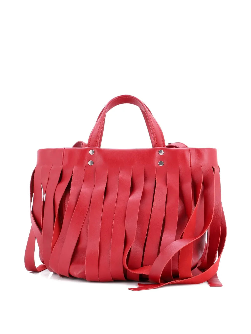 BALENCIAGA Pre-owned Laundry Cabas Fringe Leather Xs Tote Bag In Red