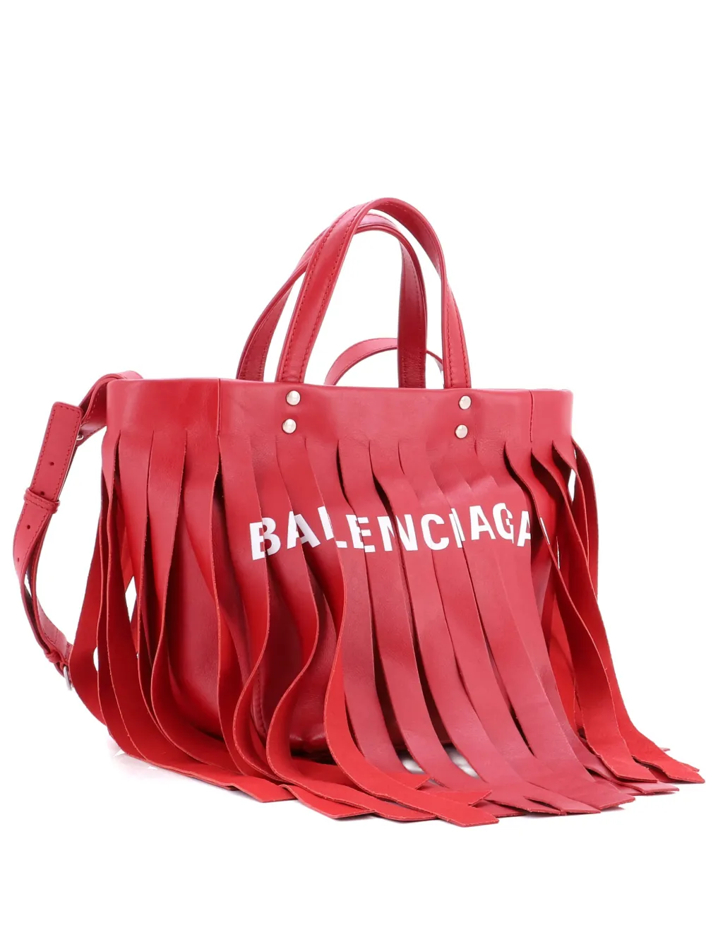 Pre-owned Balenciaga Laundry Cabas Fringe Leather Xs Tote Bag In Red