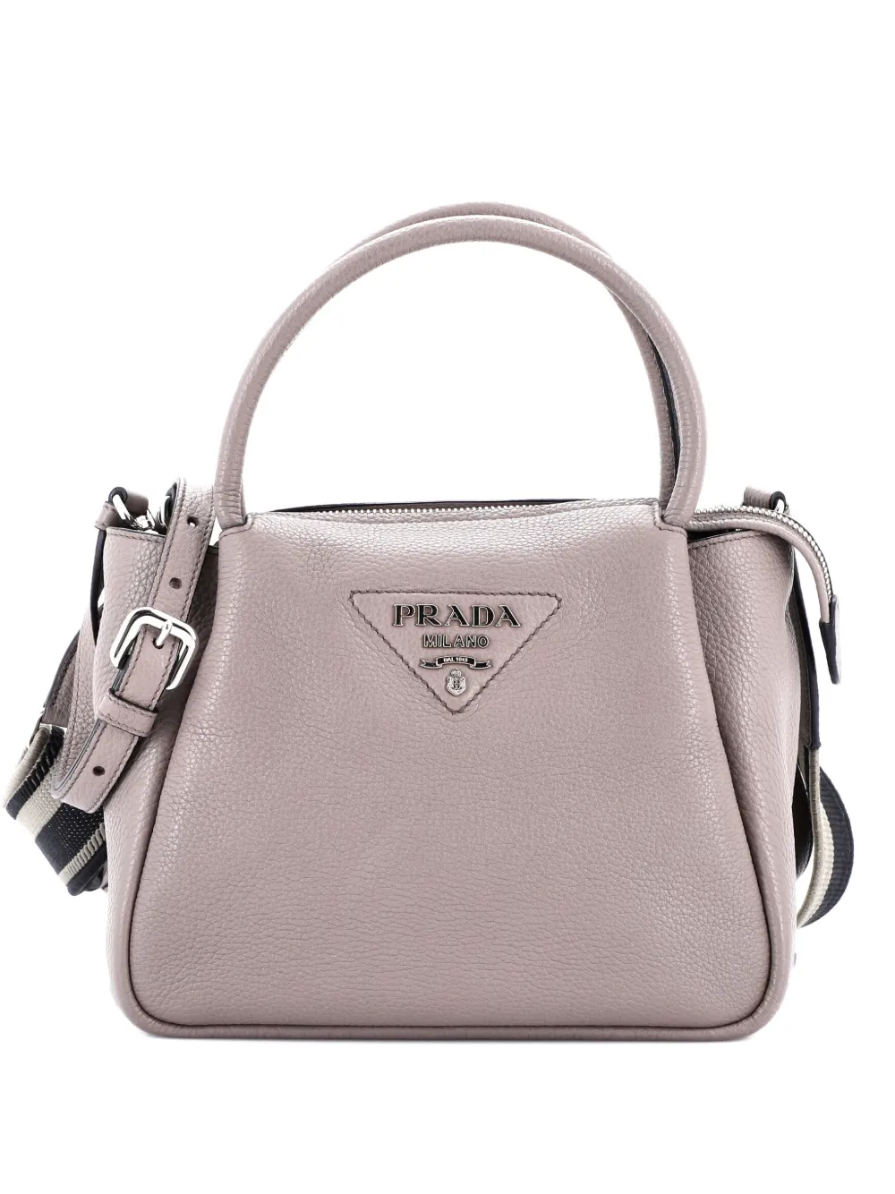 PRADA Pre-owned Flou Zipped Top Handle Bag Vitello Daino Small Tote Bag In Gray