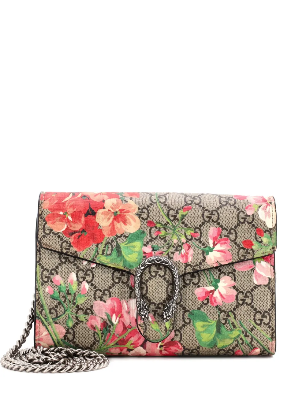 Gucci Pre-Owned Dionysus Chain Wallet Blooms Print GG Coated Canvas Small crossbody bag - Marrone