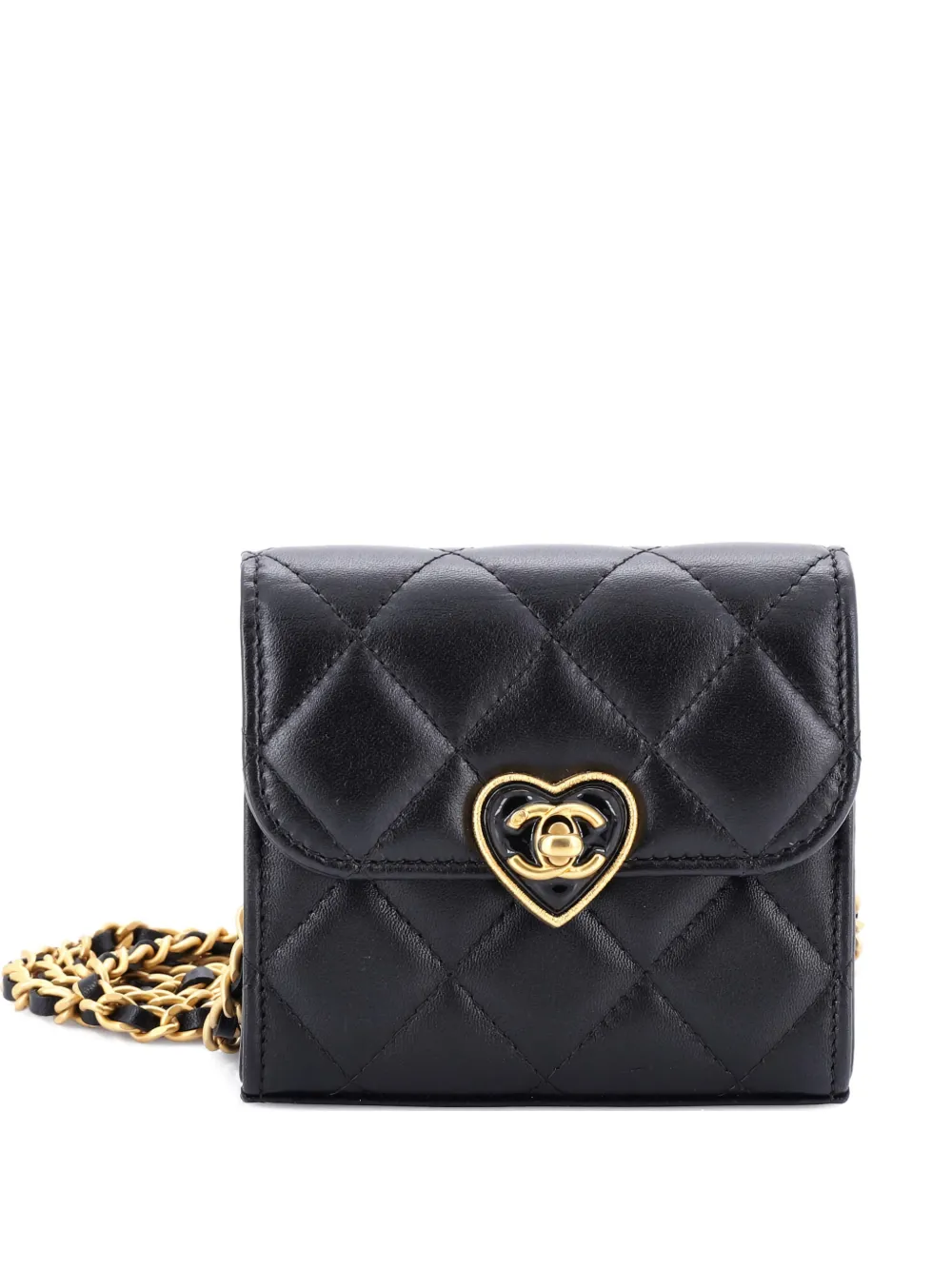 CHANEL Pre-Owned Coco Love CC Heart Clutch with Chain Quilted Lambskin Mini crossbody bag - Nero