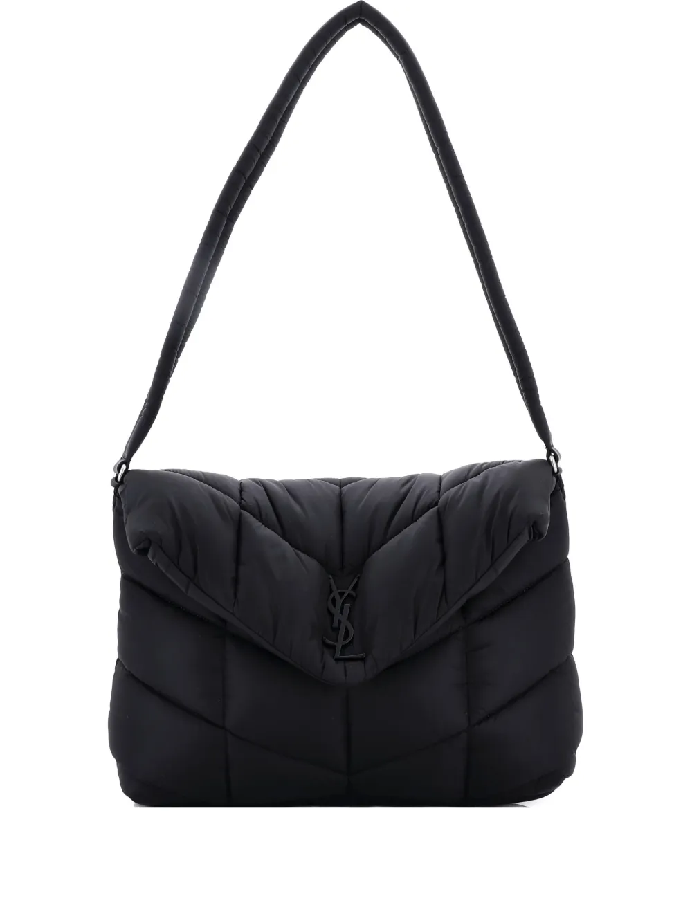 Pre-owned Saint Laurent Loulou Puffer Messenger Bag Quilted Econyl Shoulder Bag In Black