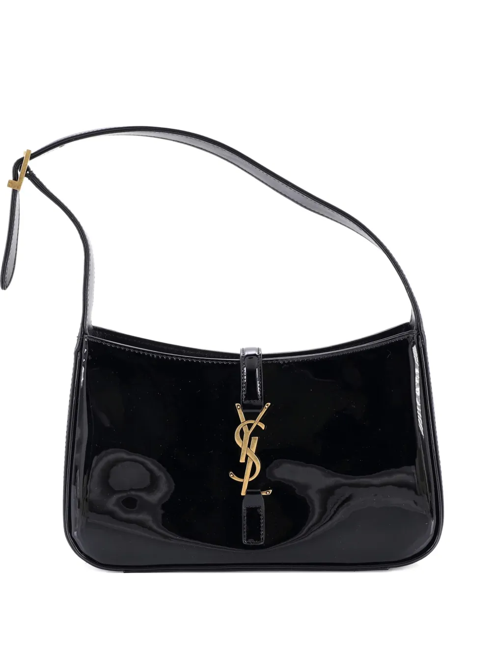 Pre-owned Saint Laurent Le 5 A 7 Patent Small Hobo Bag In Black