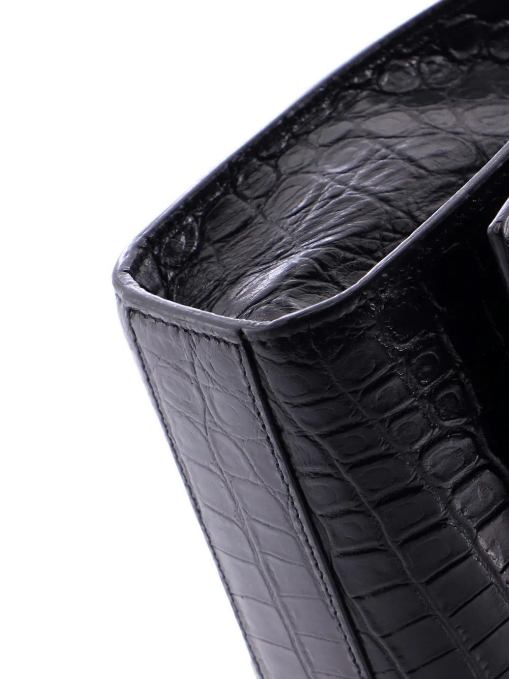 Pre-owned Saint Laurent Classic Monogram Crocodile Embossed Leather Large Crossbody Bag In Black