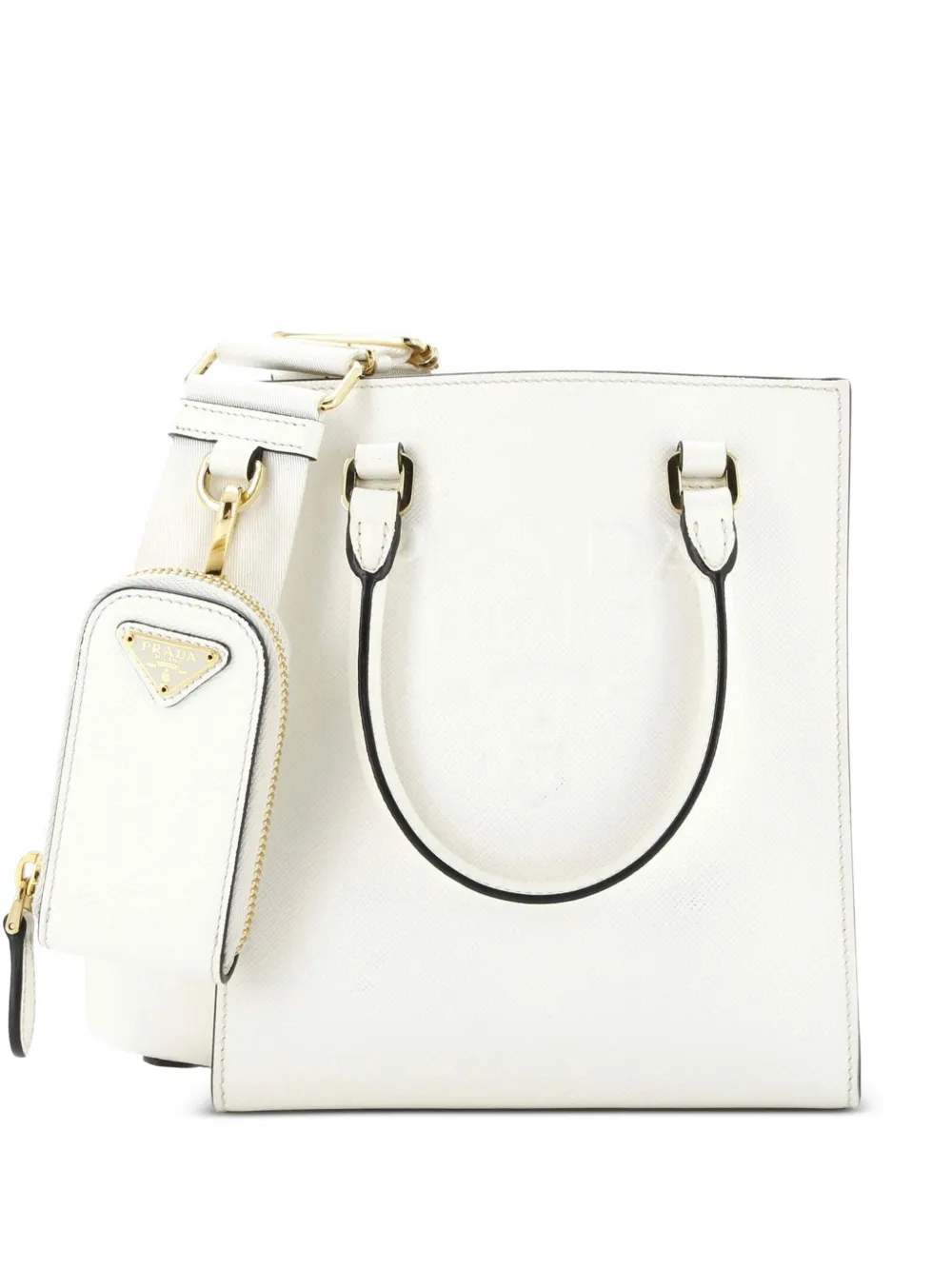 Prada Pre-Owned Lux Embossed Logo Tote Saffiano Leather Small shoulder bag - Bianco