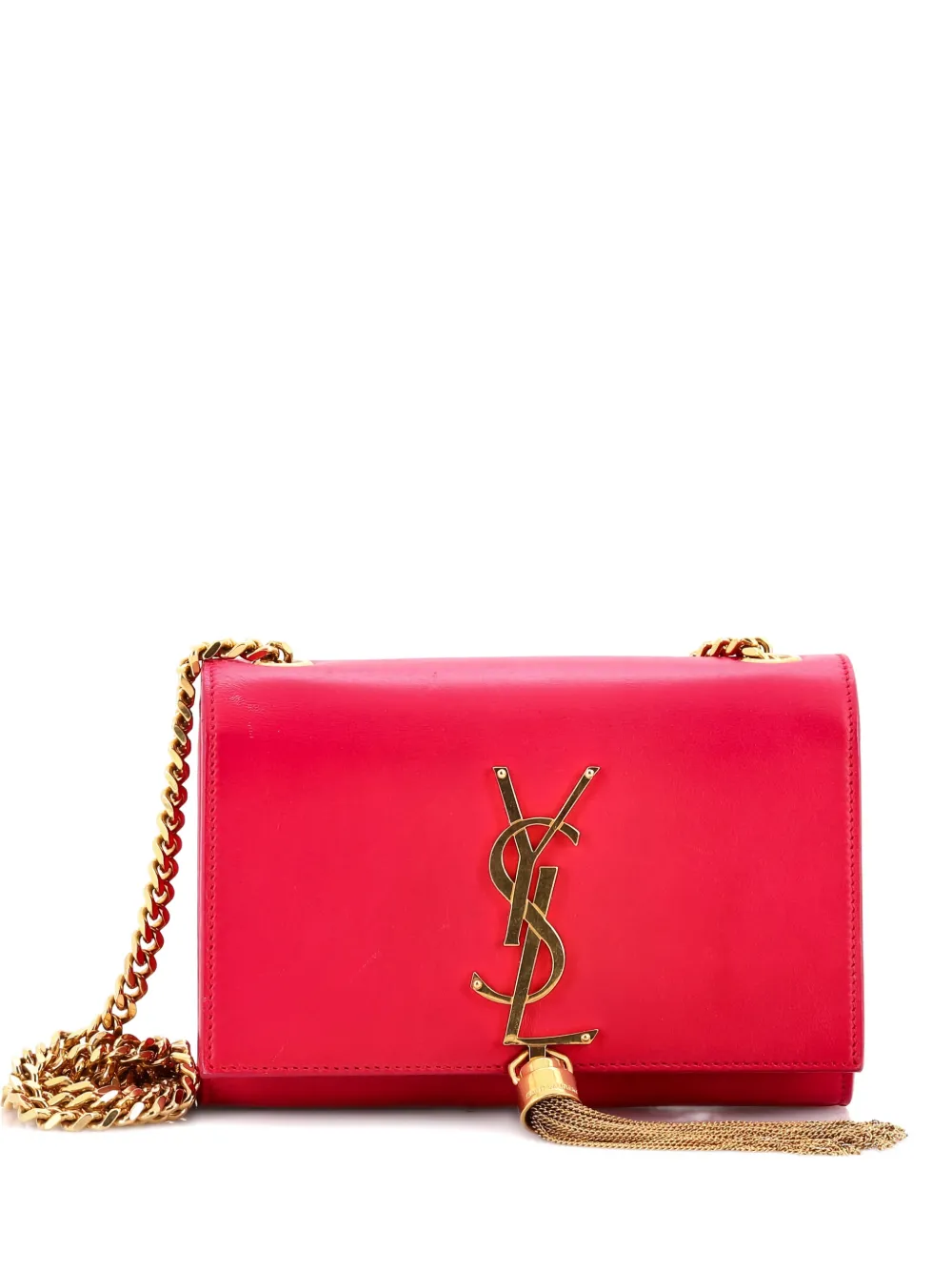 Pre-owned Saint Laurent Classic Monogram Tassel Leather Small Crossbody Bag In Pink