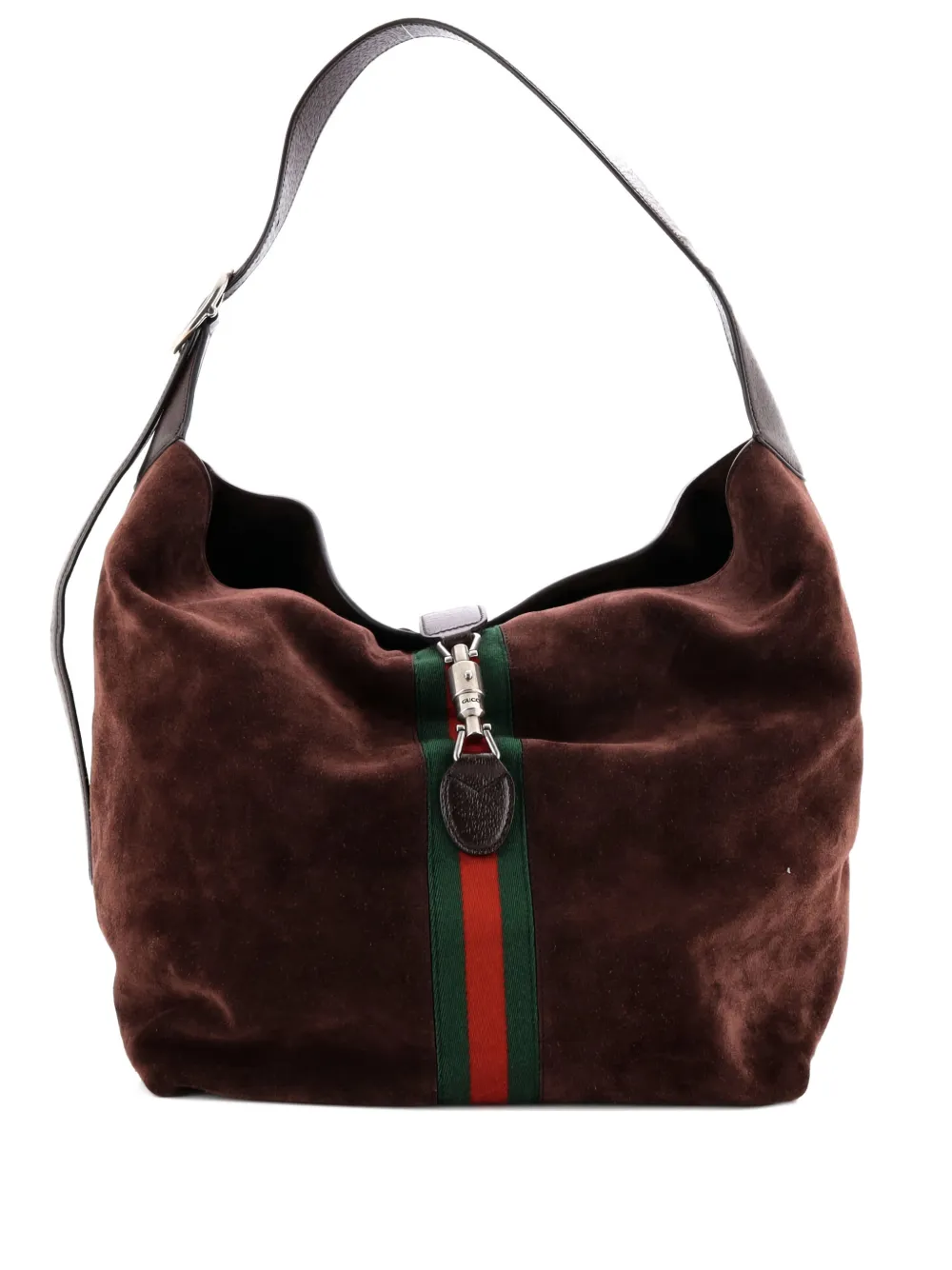 Pre-owned Gucci Web Jackie 1961 Soft Suede Medium Shoulder Bag In Brown