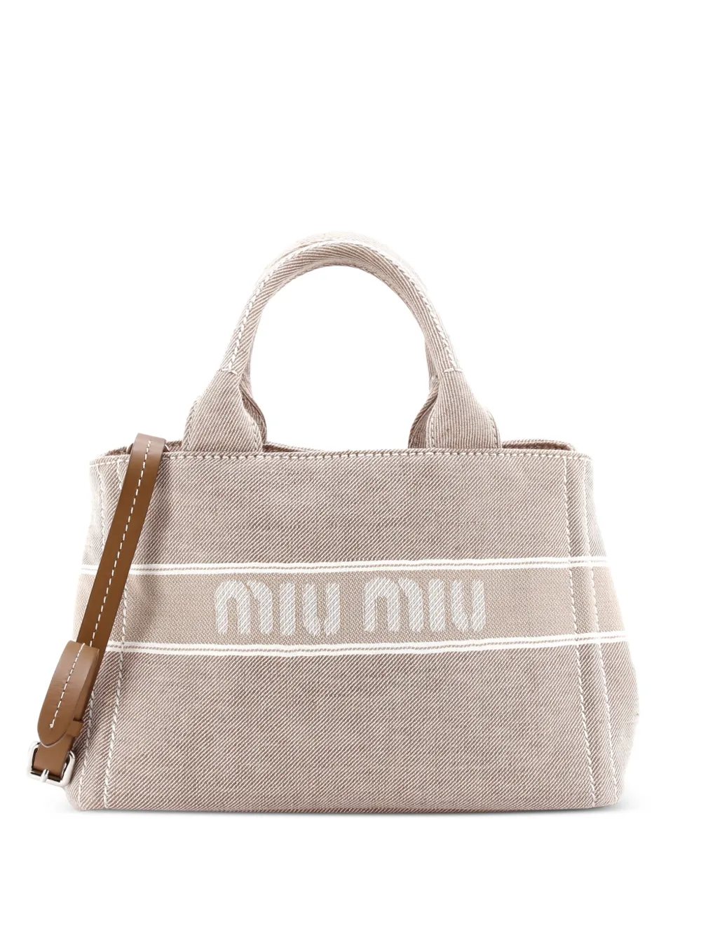 Miu Miu Pre-Owned Logo Convertible Tote Printed Denim Medium shoulder bag | Neutrals | Image 1