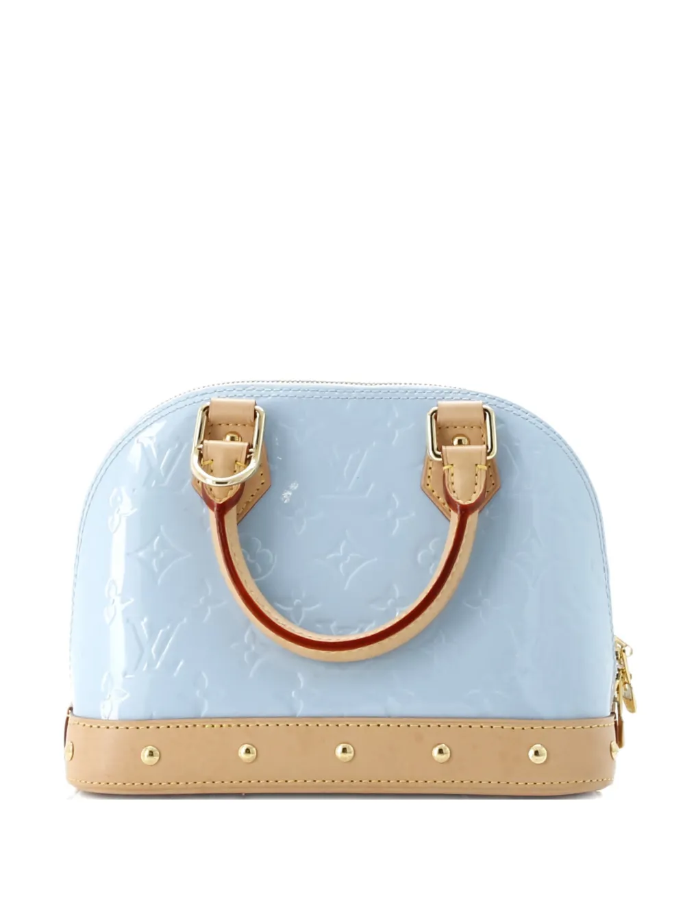 Pre-owned Louis Vuitton Alma Charm Chain Handbag Monogram Vernis Bb Satchel In Blue