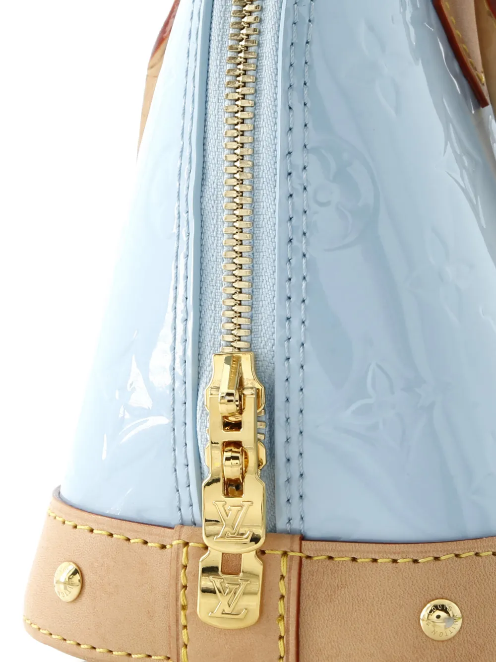 LOUIS VUITTON Pre-owned Alma Charm Chain Handbag Monogram Vernis Bb Satchel In Blue