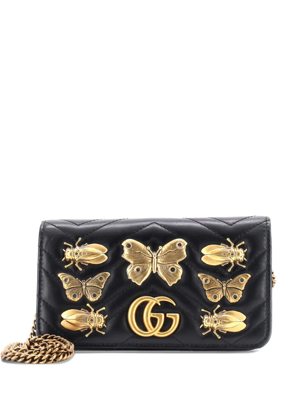 Gucci Pre-Owned GG Marmont Chain Flap Bag Embellished Matelasse Leather Mini crossbody bag - Nero