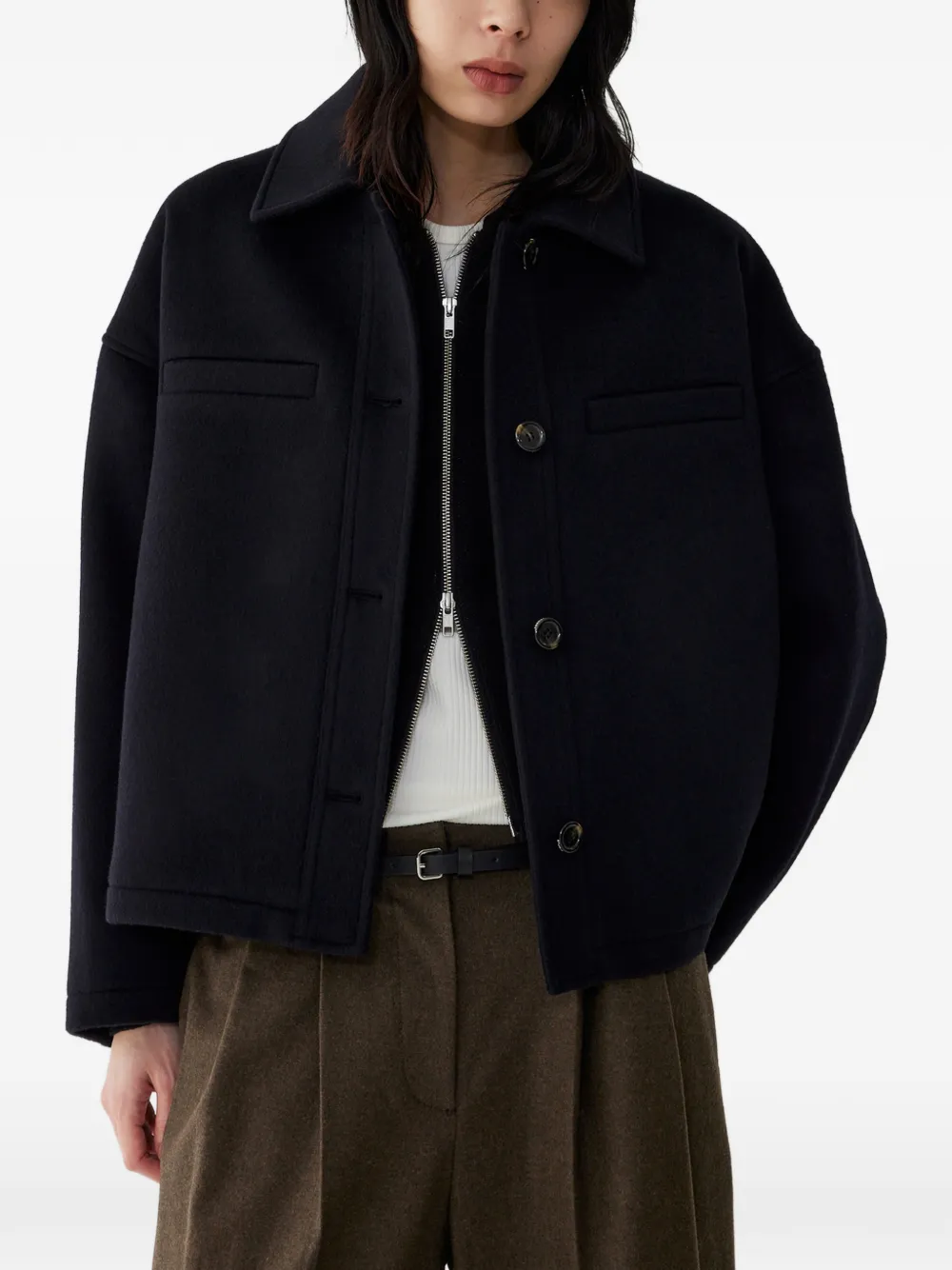 Studio Tomboy Button-front Jacket In Black