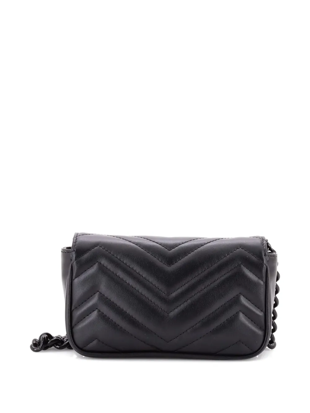 Pre-owned Gucci Gg Marmont Flap Matelasse Leather Belt Bag In Black