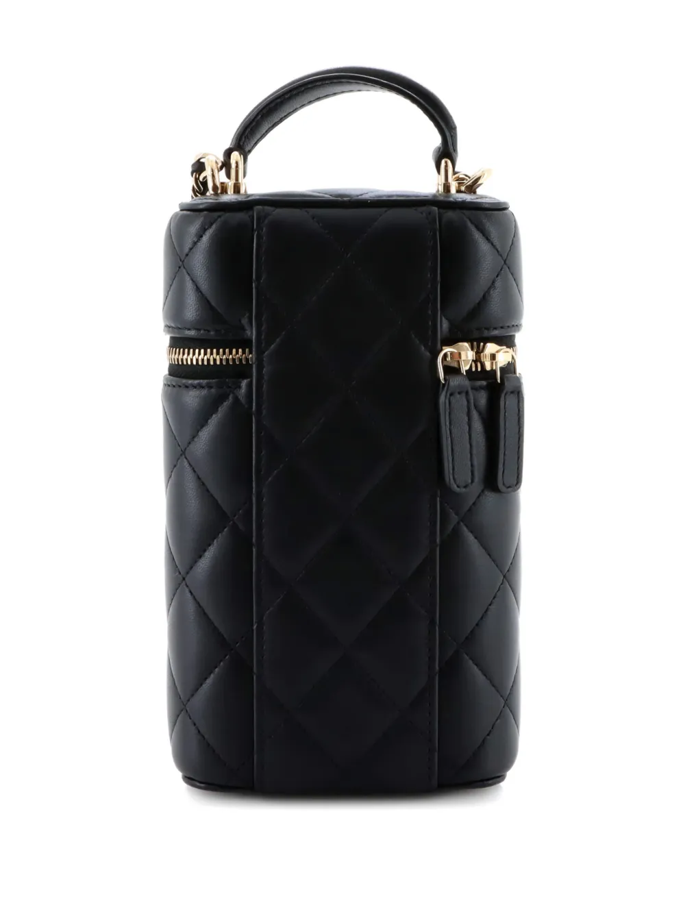 Pre-owned Chanel Classic Vanity Top Handle Phone Holder With Chain Quilted Lambskin Crossbody Bag In Black