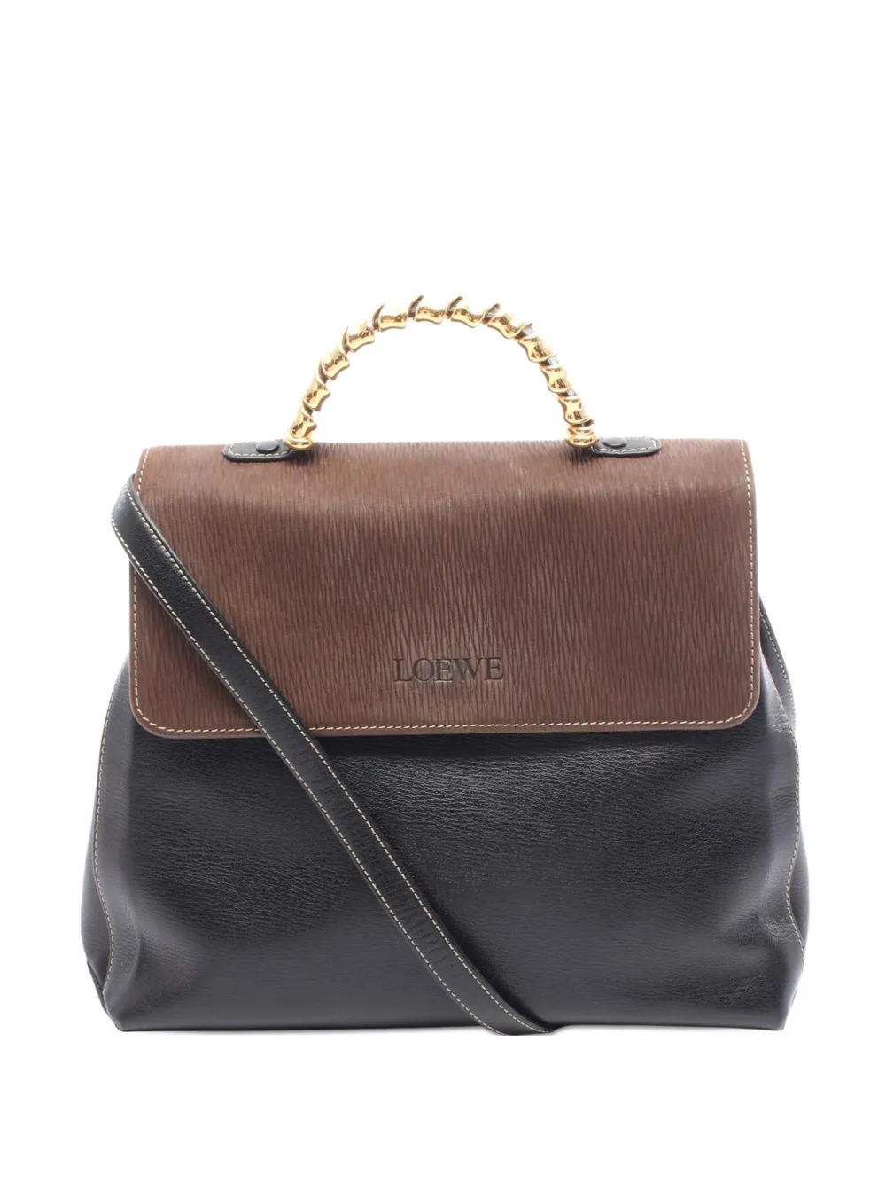 Pre-owned Loewe 2010-2025 Leather Velazquez Twist Satchel In Black