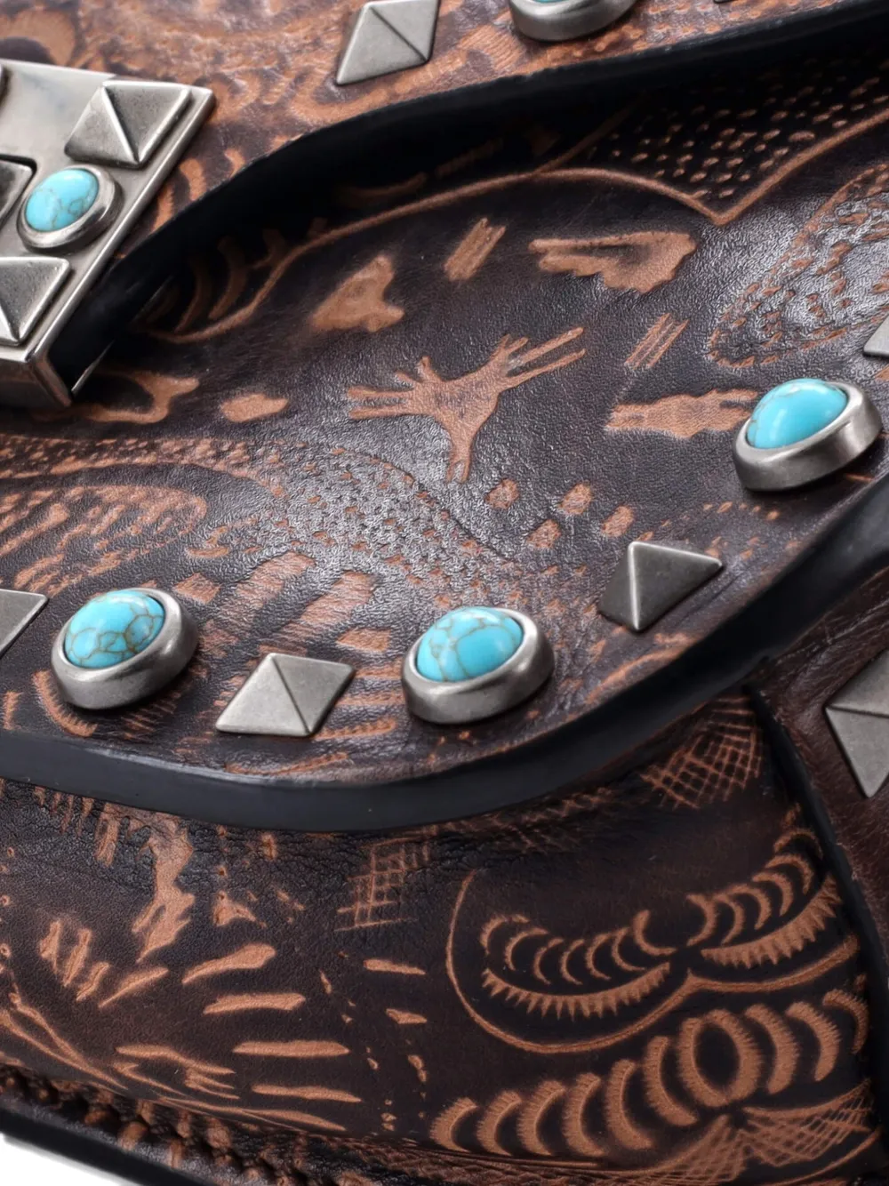 Pre-owned Valentino Garavani Rolling Rockstud Santeria Embossed Leather With Cabochons Small Crossbody Bag In Black