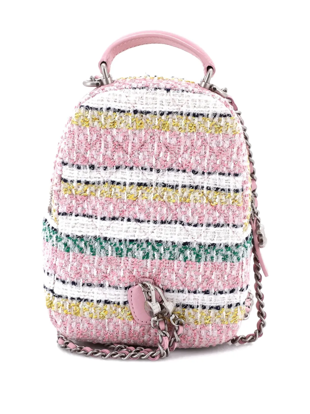 Pre-owned Chanel Classic Cc Chain Pocket Quilted Tweed Mini Backpack In Multi