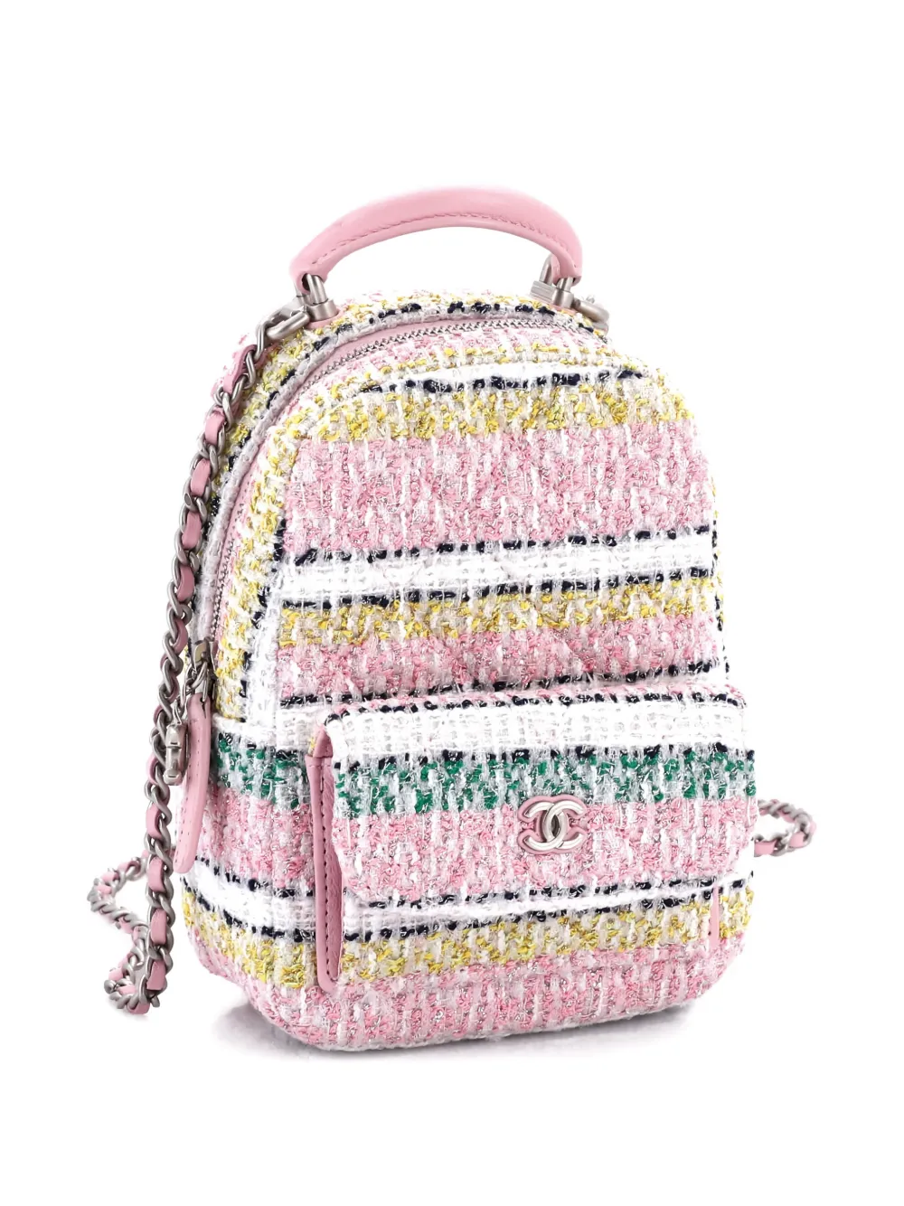 Pre-owned Chanel Classic Cc Chain Pocket Quilted Tweed Mini Backpack In Multi