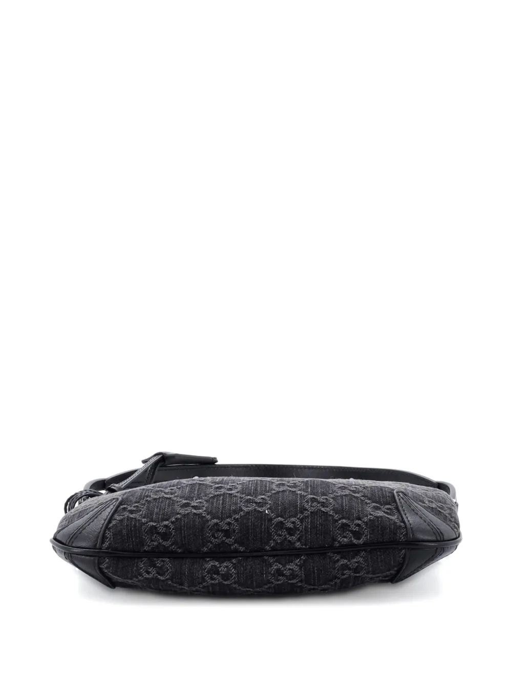 Pre-owned Gucci Horsebit Slim Gg Denim With Leather Small Shoulder Bag In Black