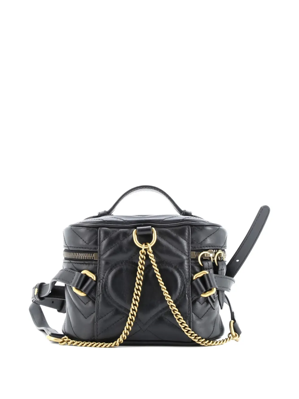 Pre-owned Gucci Gg Marmont Vanity Matelasse Leather Mini Backpack In Black