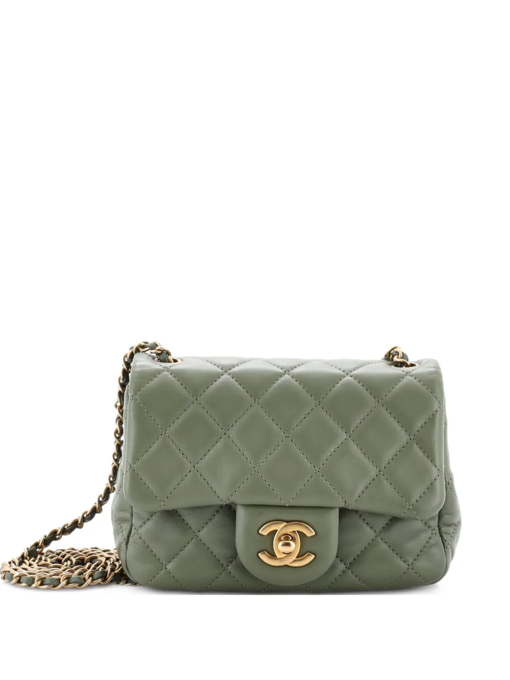 CHANEL Pre-Owned Pearl Crush Square Flap Bag Quilted Lambskin Mini crossbody bag - Verde