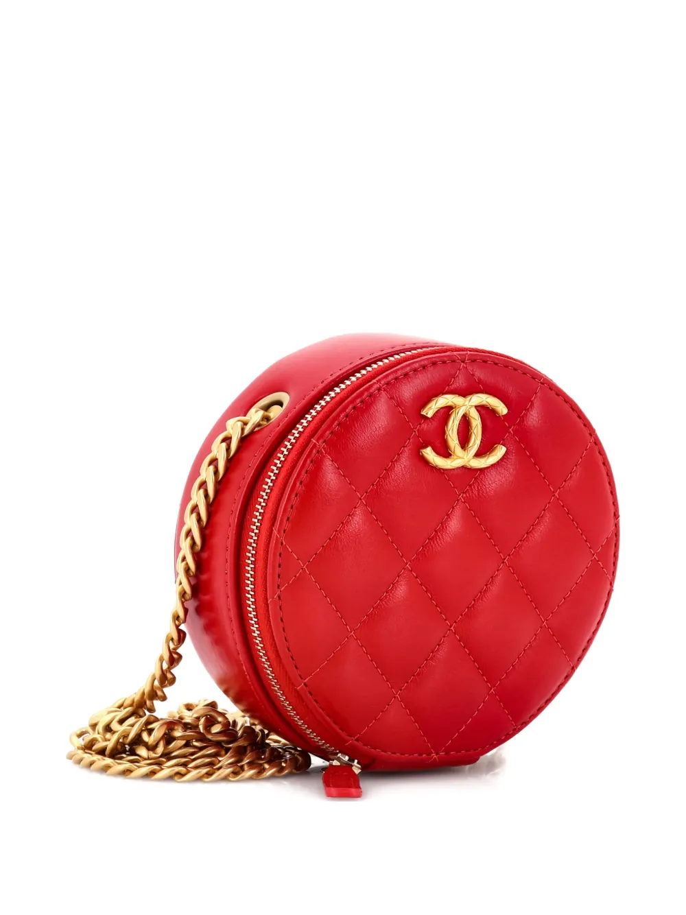 Pre-owned Chanel All Slide Long Round Clutch With Chain Quilted Lambskin Crossbody Bag In Red