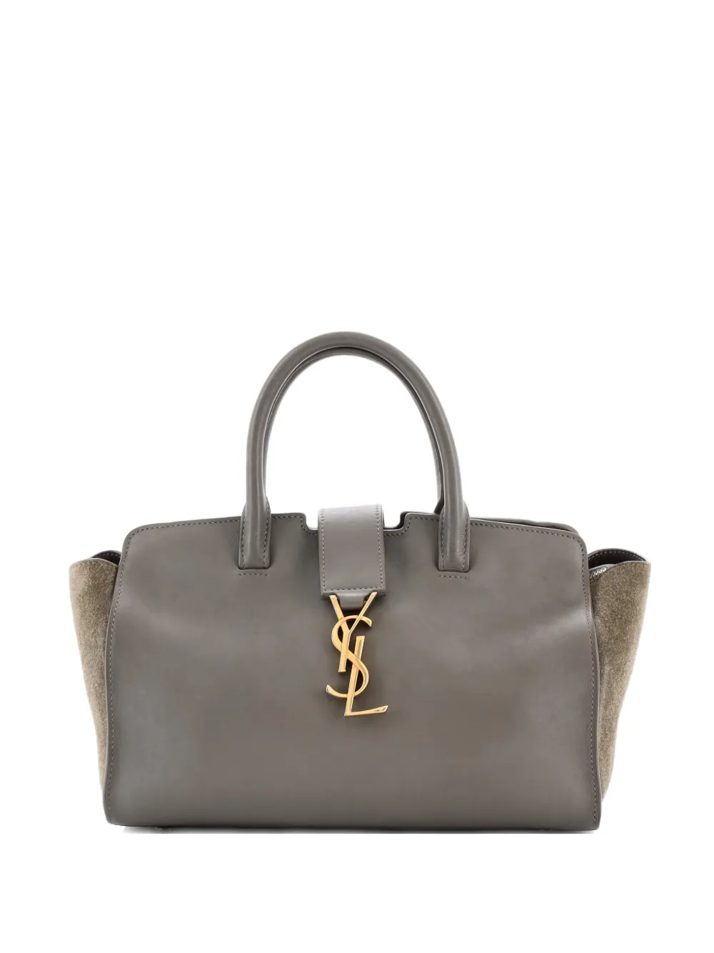 Pre-owned Saint Laurent Monogram Cabas Downtown Leather With Suede Baby Tote Bag In Gray