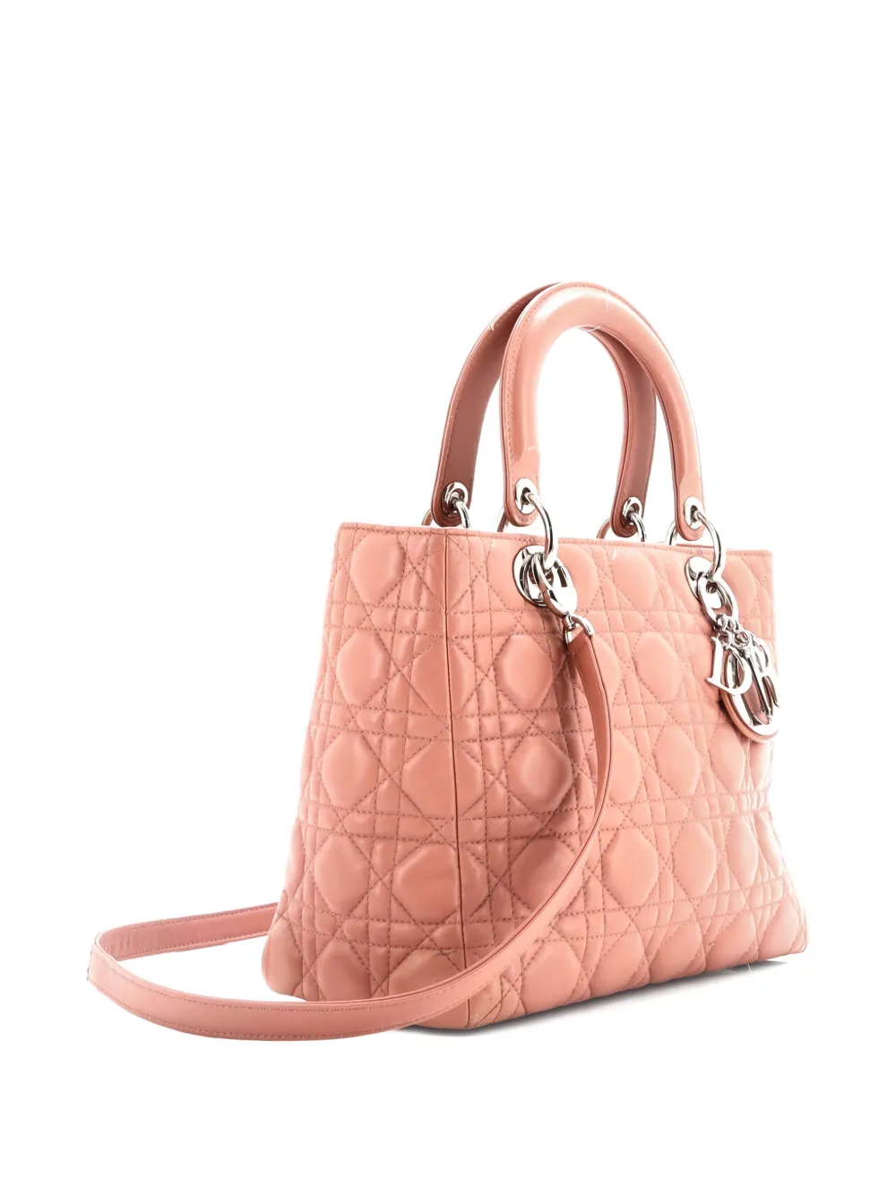 DIOR Pre-owned Lady Bag Cannage Quilt Lambskin Medium Satchel In Pink