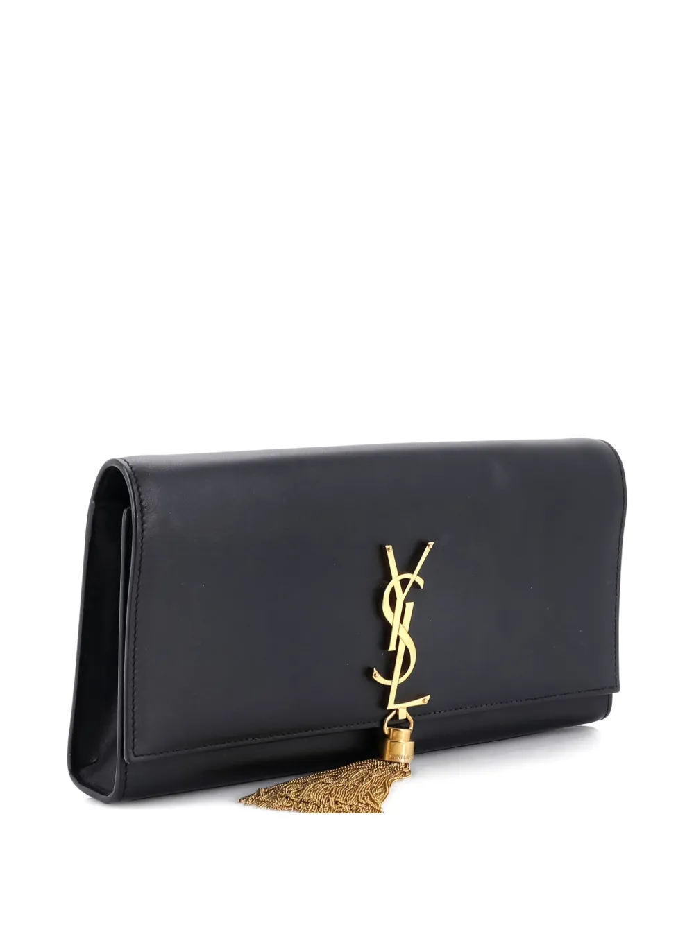 SAINT LAURENT Pre-owned Classic Monogram Tassel Leather Long Clutch Bag In Black