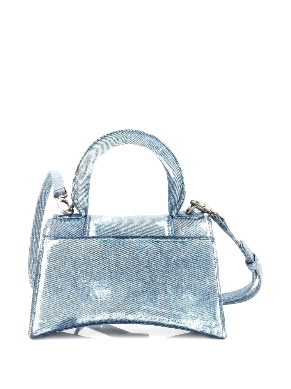Pre-owned Balenciaga Hourglass Top Handle Bag Denim Printed Leather Small Satchel In Blue