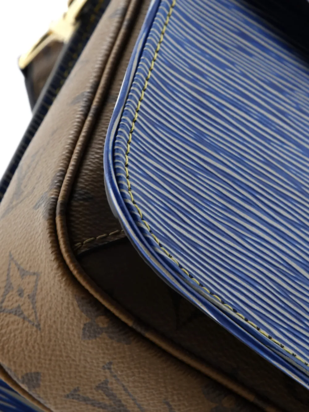 Pre-owned Louis Vuitton Pochette Metis Epi Leather And Reverse Monogram Canvas Shoulder Bag In Blue