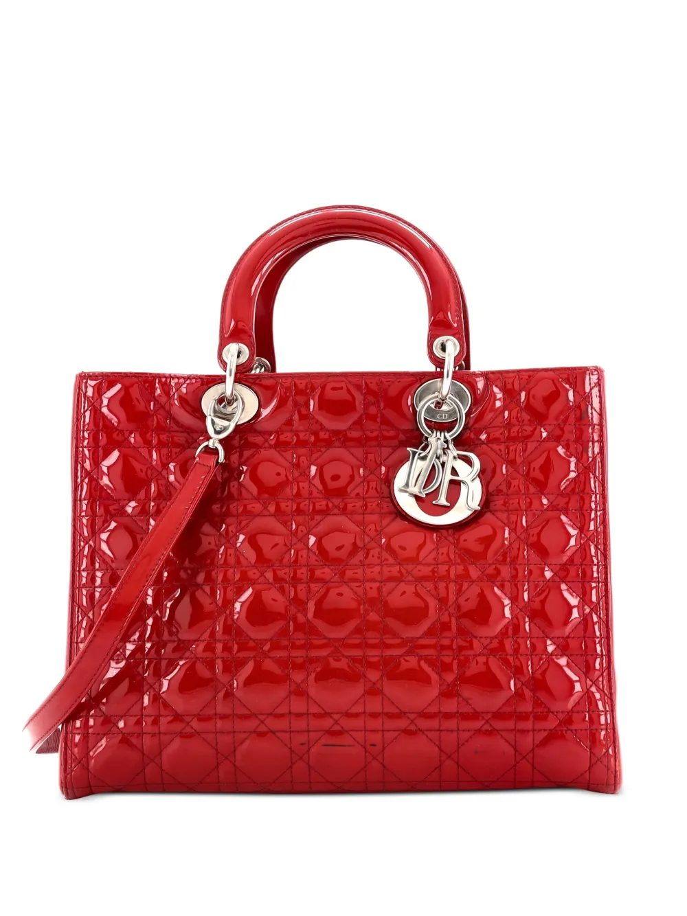Christian Dior Pre-Owned Lady Dior Bag Cannage Quilt Patent Large satchel - Red