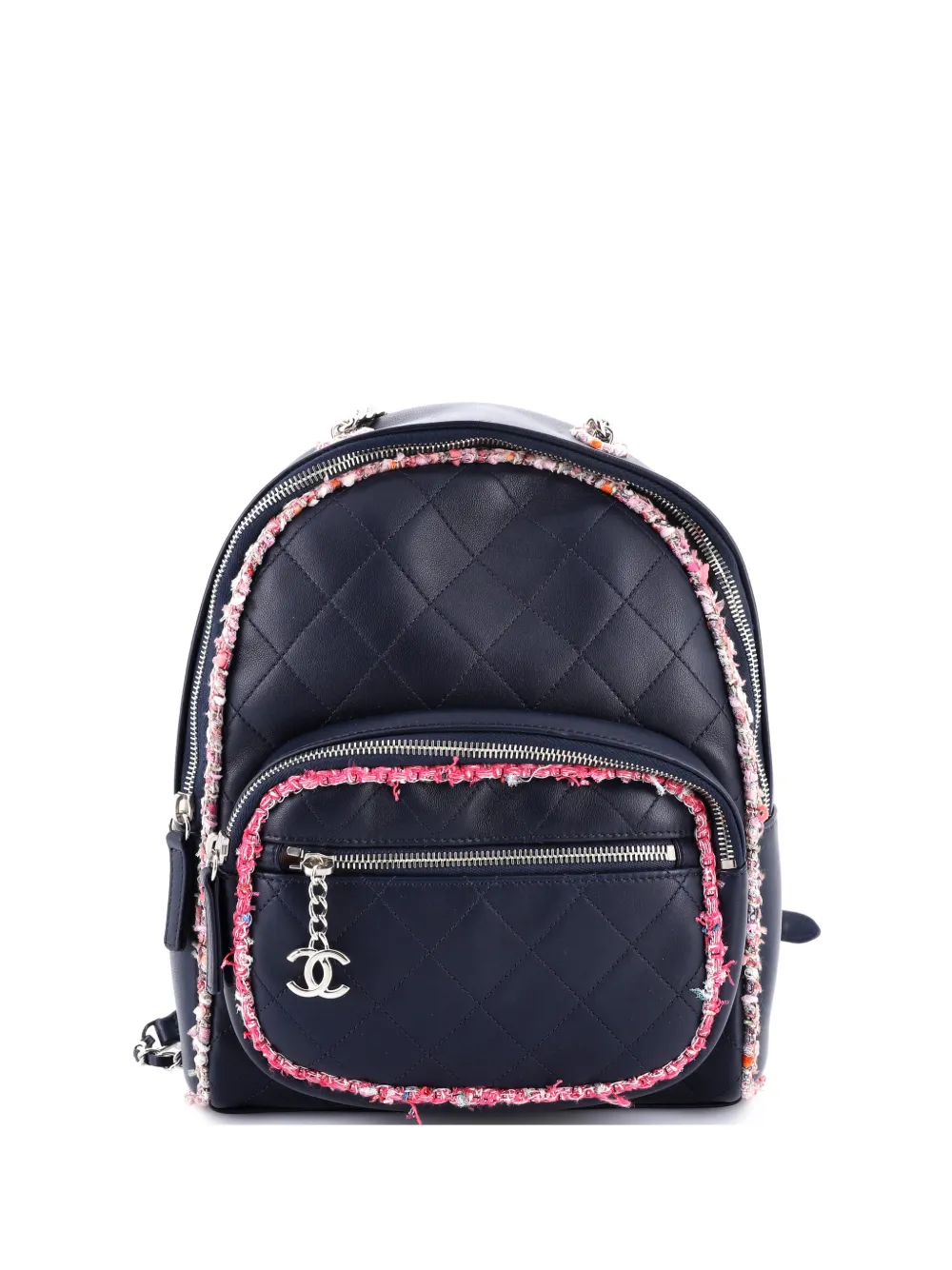 CHANEL Pre-Owned Elegant Trim Quilted Leather with Tweed Small backpack - Blu