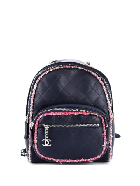 CHANEL Pre-Owned Elegant Trim Quilted Leather with Tweed Small backpack