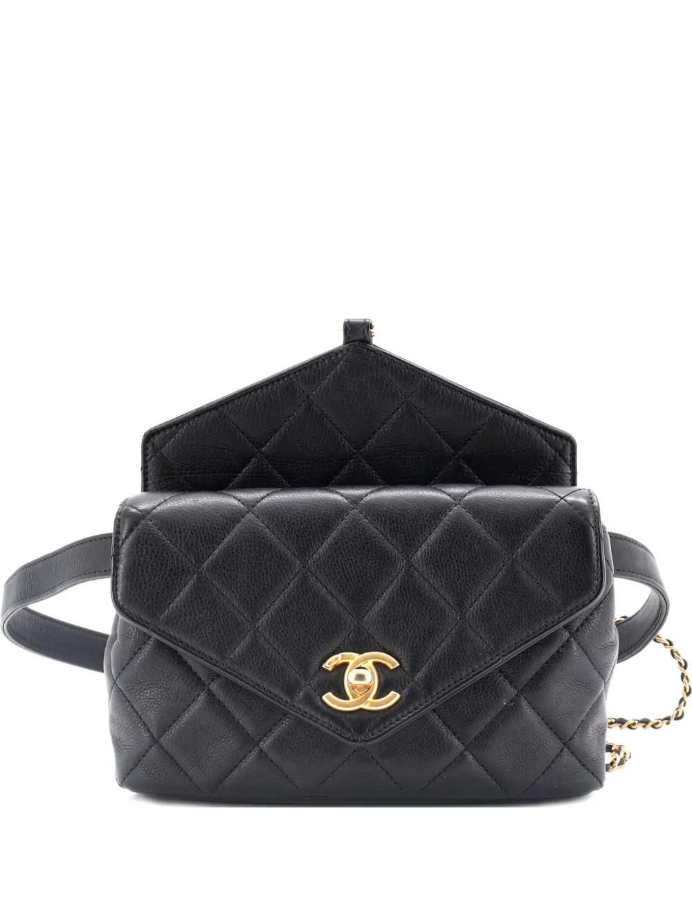 Click to view more detailed imagery on our partner's website Pre-owned Chanel Carry With Chic Chain Flap Waist Bag Quilted Calfskin Belt Bag In Black
