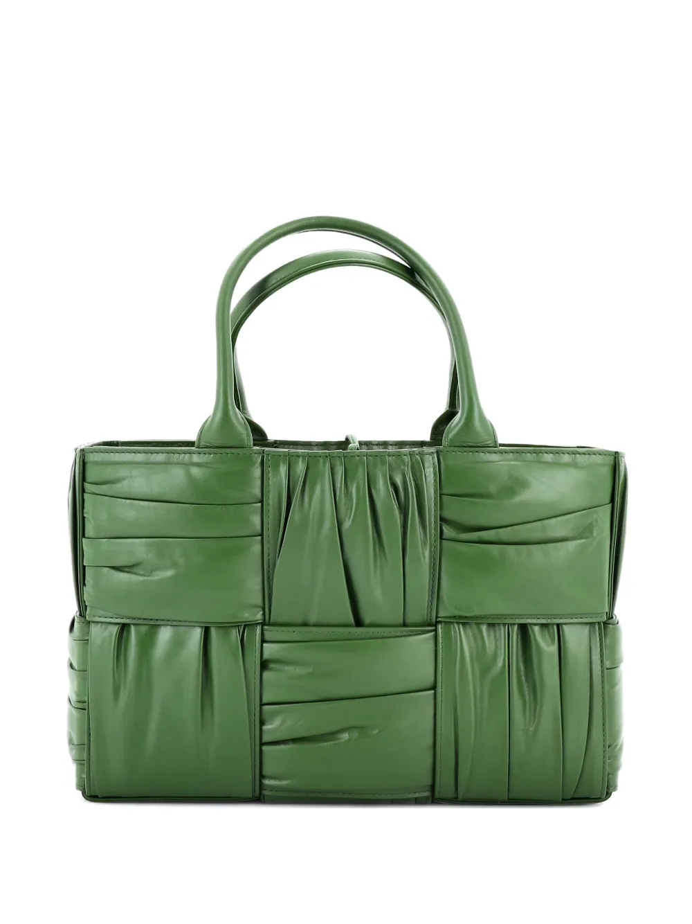 Pre-owned Bottega Veneta Arco Maxi Intrecciato Plisse Leather Small Tote Bag In Green