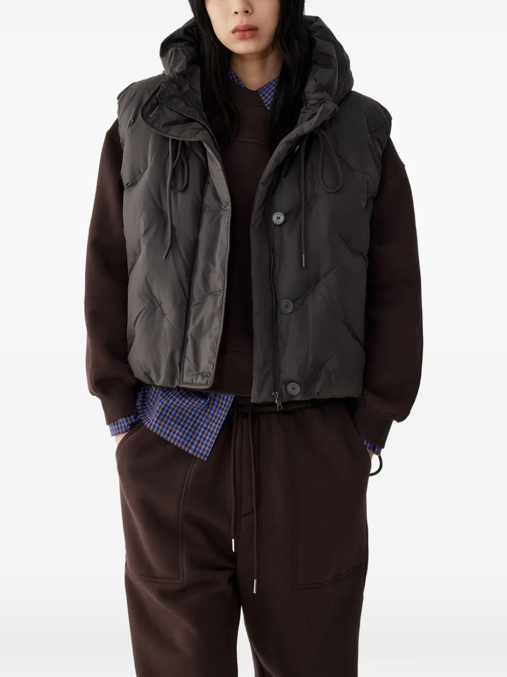 Studio Tomboy Embroidered Hooded Down Gilet In Blue