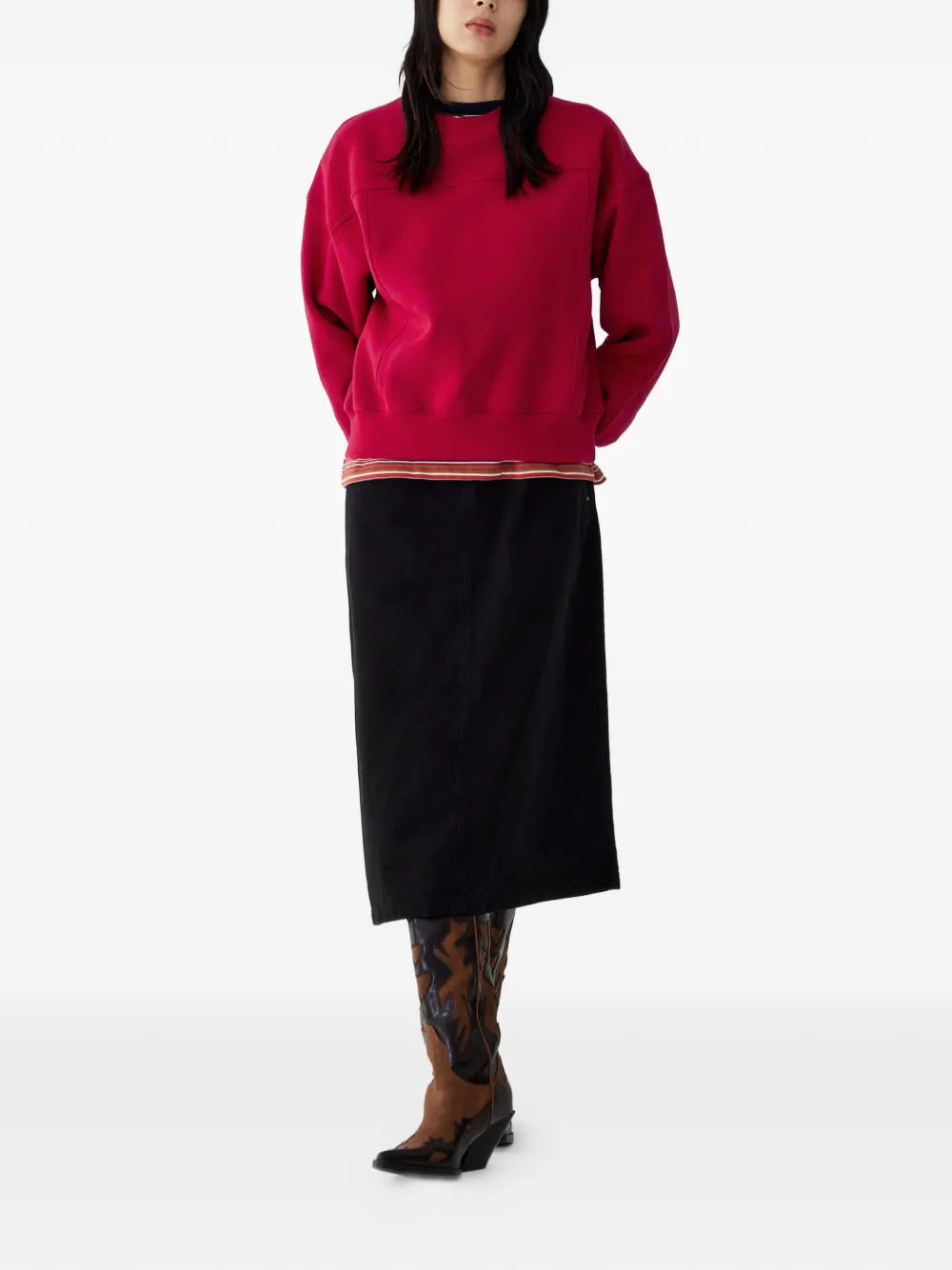 Studio Tomboy Denim Midi Skirt In Black