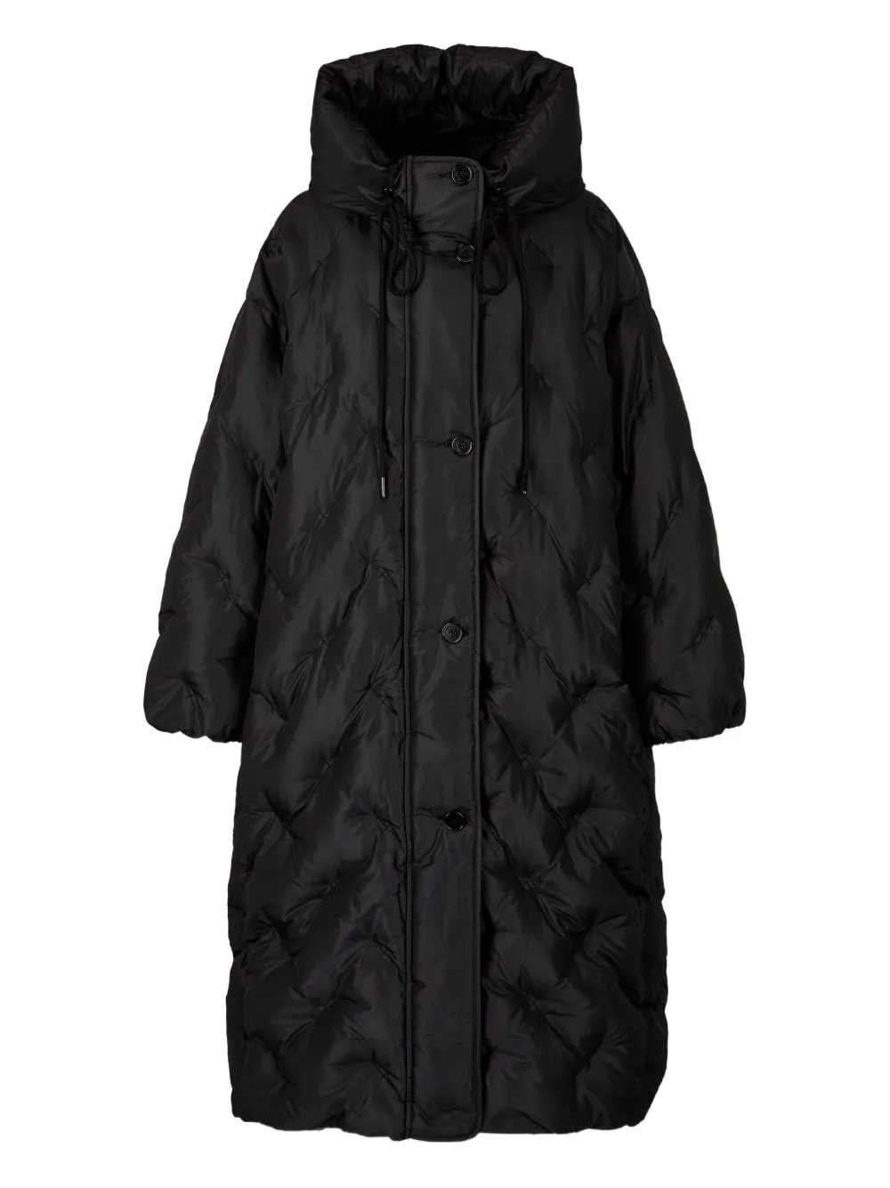 TOMBOY button-fastening hooded long coat | Black | Image 1