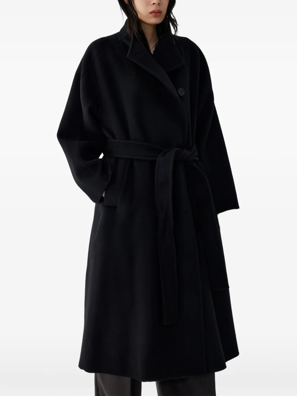 Studio Tomboy High-neck Belted Coat In Animal Print