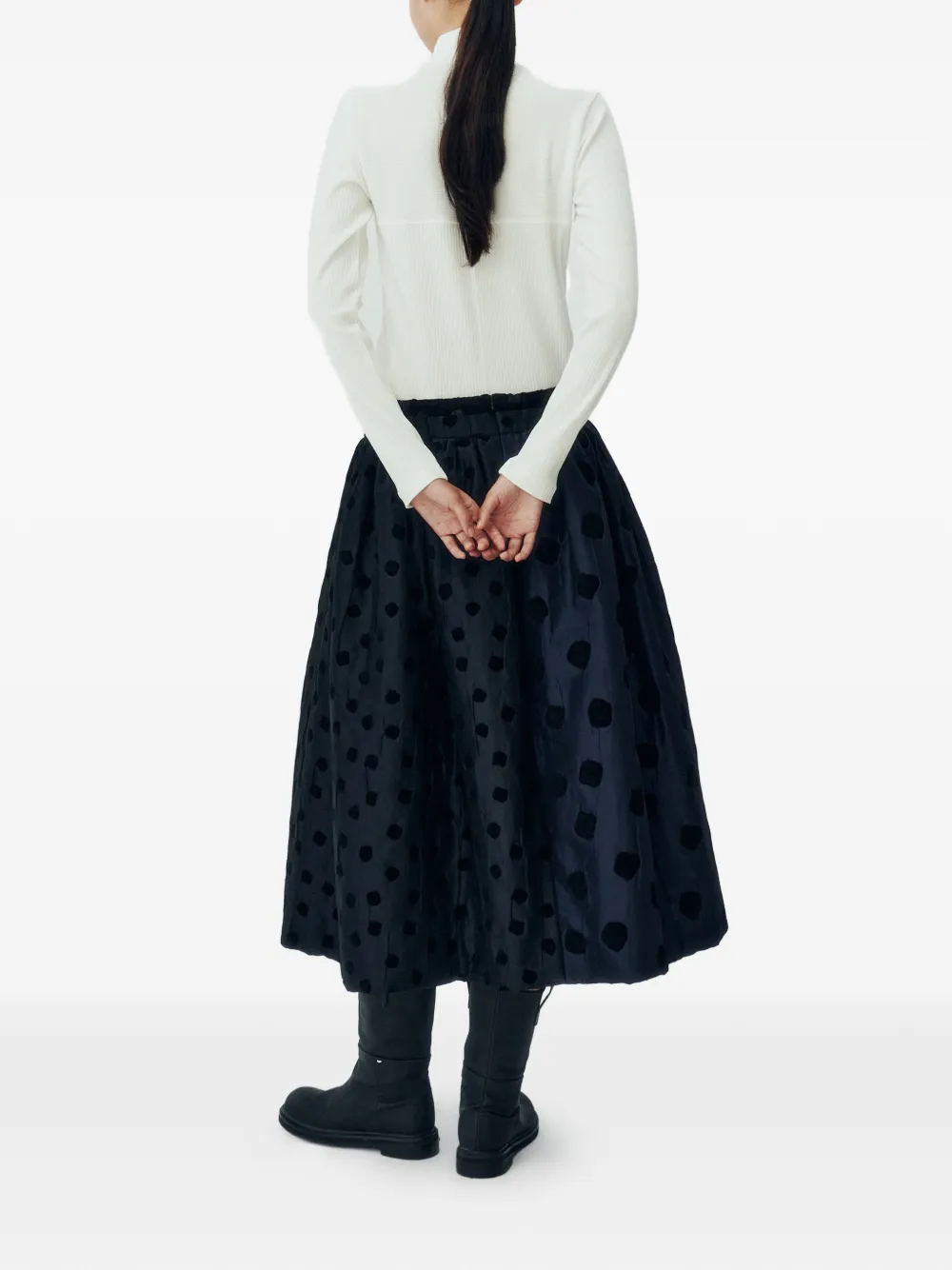  Tomboy Polka-dot Midi Skirt - Black 