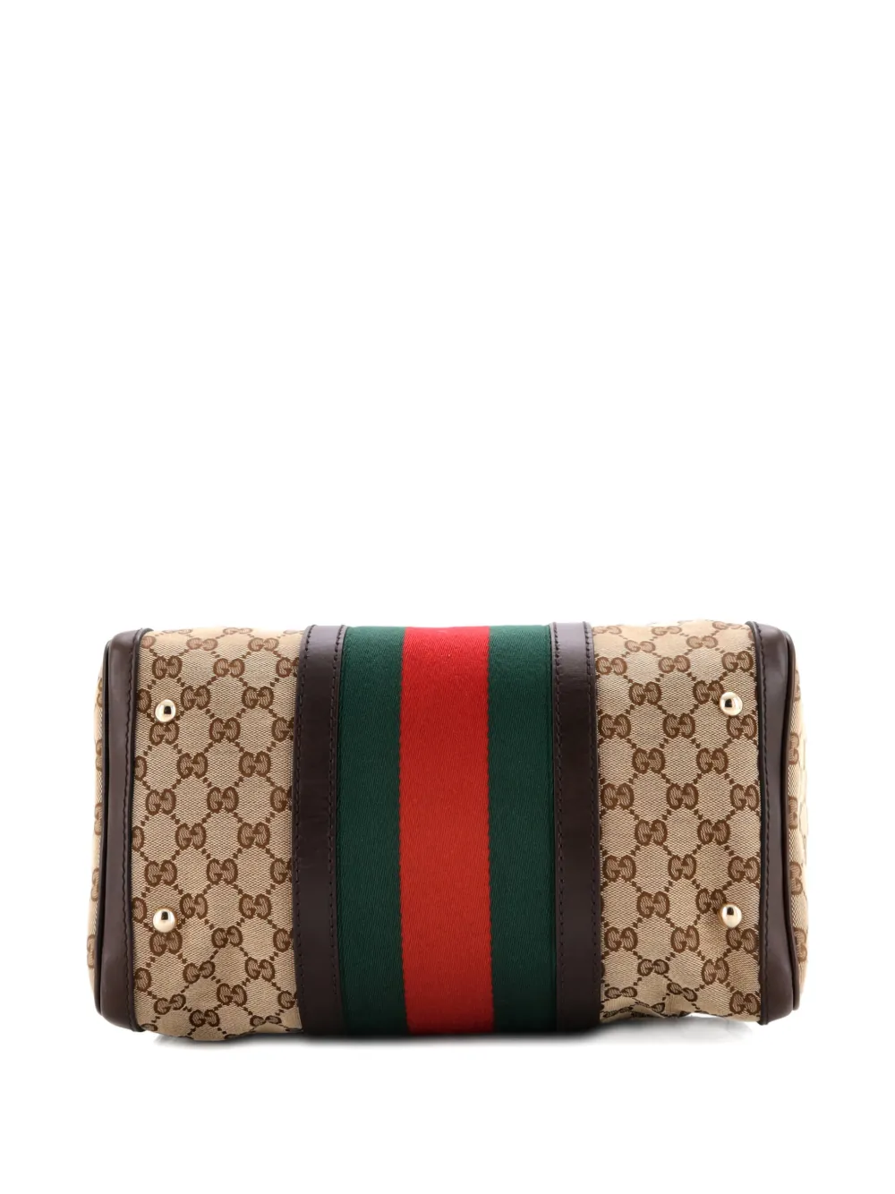 Pre-owned Gucci Vintage Web Boston Bag Gg Canvas Medium Satchel In Brown